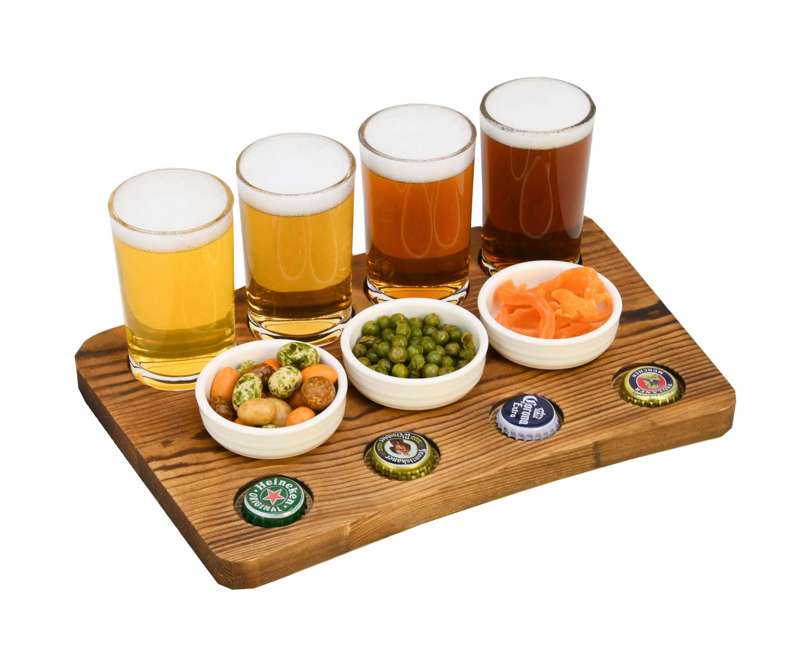 Wooden Craft Beer Flight Board Tray w/Drink Glasses & Food Pairings, Rustic Serving Tray, Charcuterie & Cheese Board, Party Tray, Rustic Farmhouse Décor