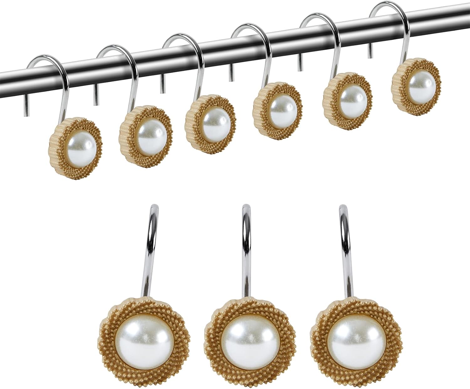 RoomTalks Boho Elegant Decorative Shower Curtain Hooks for Bathroom, Artificial