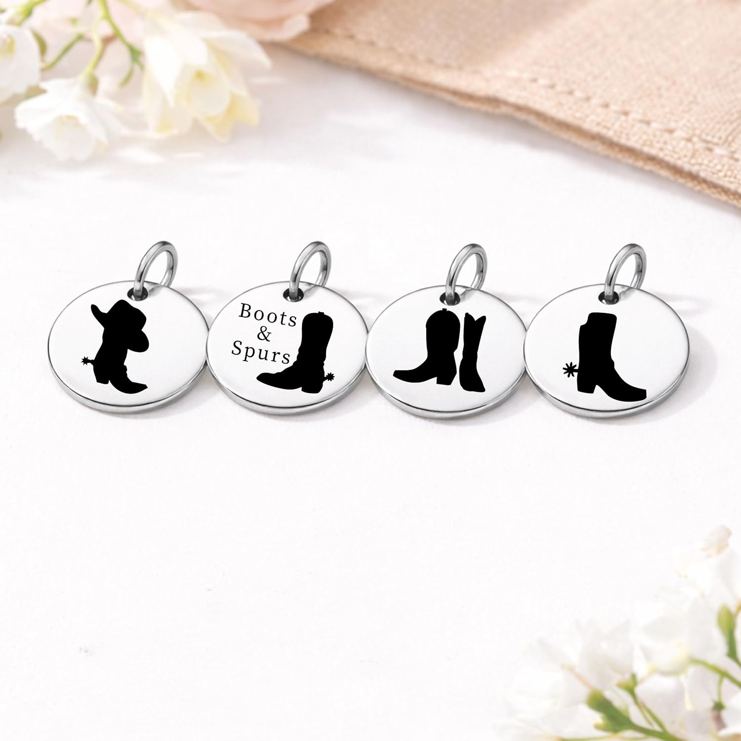 SM Design Western Charm Set of 4 – Stainless Steel Western Charms for Bracelets & Necklaces – Cowgirl, Ranch & Country Style Jewelry Charms – Western Gift for Women & Moms - Image 2