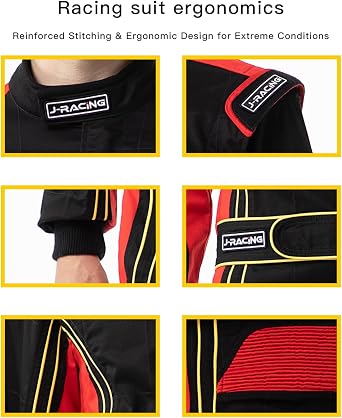 J-RACING Racing Suit Karting Suit/Race/Rally Go Kart Auto Racing Fire SFI 3.2A/1 Black Red