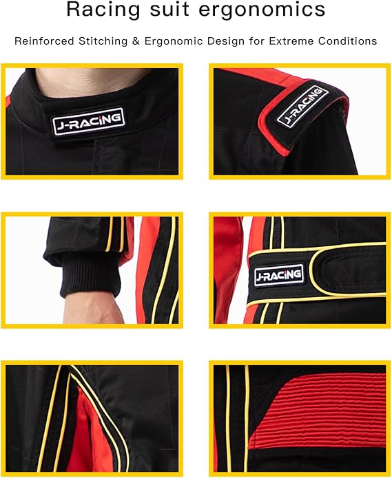 J-RACING Racing Suit Karting Suit/Race/Rally Go Kart Auto Racing Fire SFI 3.2A/1 Black Red