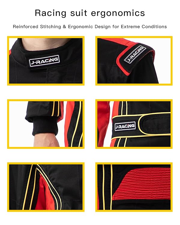 J-RACING® Racing Suit Karting Suit/Race/Rally Go Kart Auto Racing Fire SFI 3.2A/1 (Black/Red-XL) by J-RACING - Image 5