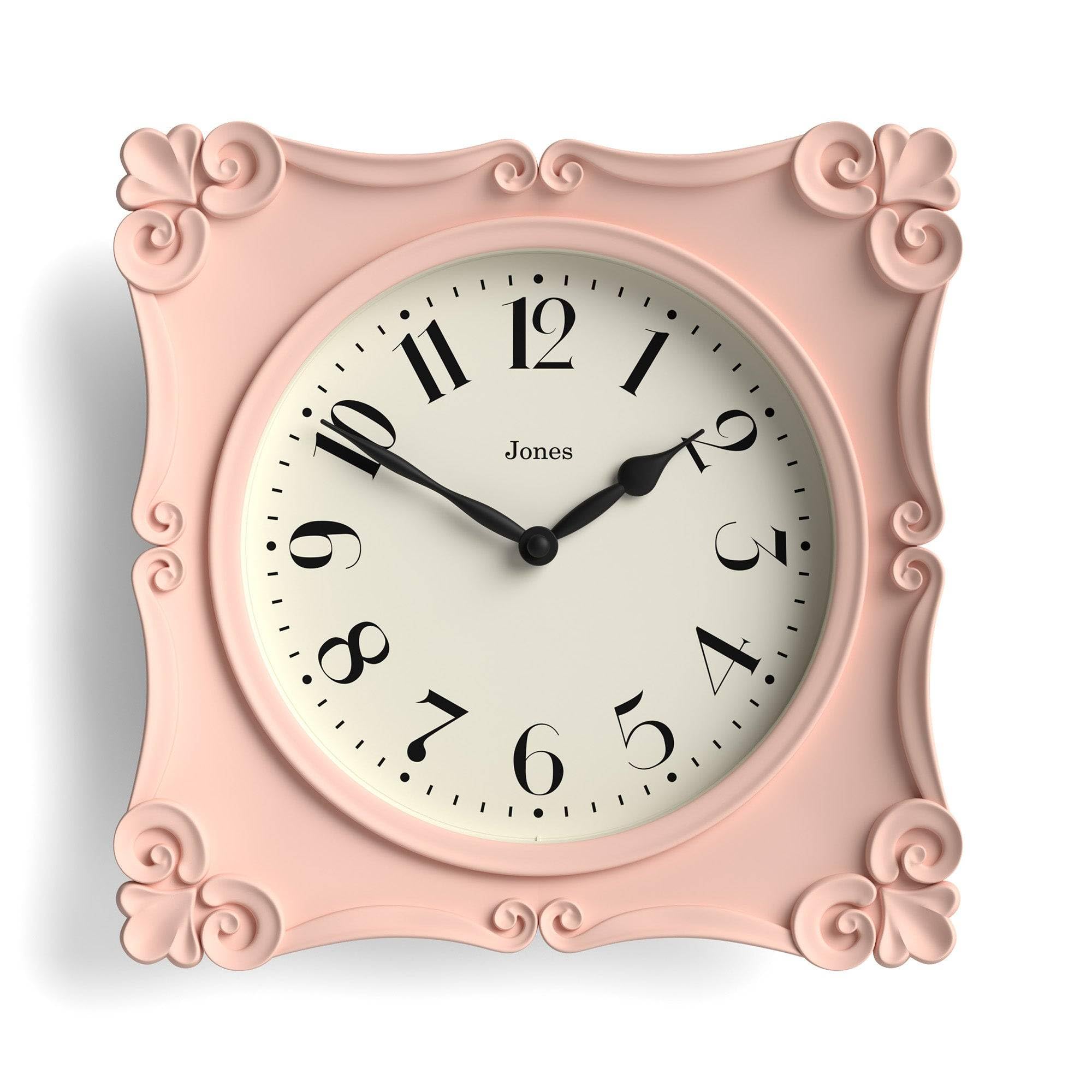 Jones Clocks Pink Jones Clocks® Rialto Wall Clock | Ornate Vintage Style Square Clock | 25Cm | | Ideal For The Living Room Or Bedroom