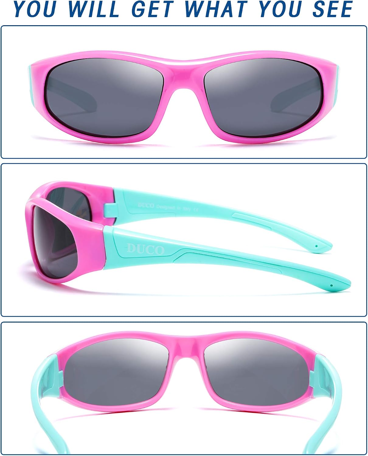 DUCO Kids Sports Sunglasses for Boys Girls 6-10 Aged UV400 Protection Cycling Glasses Baseball Running Unbreakable K001