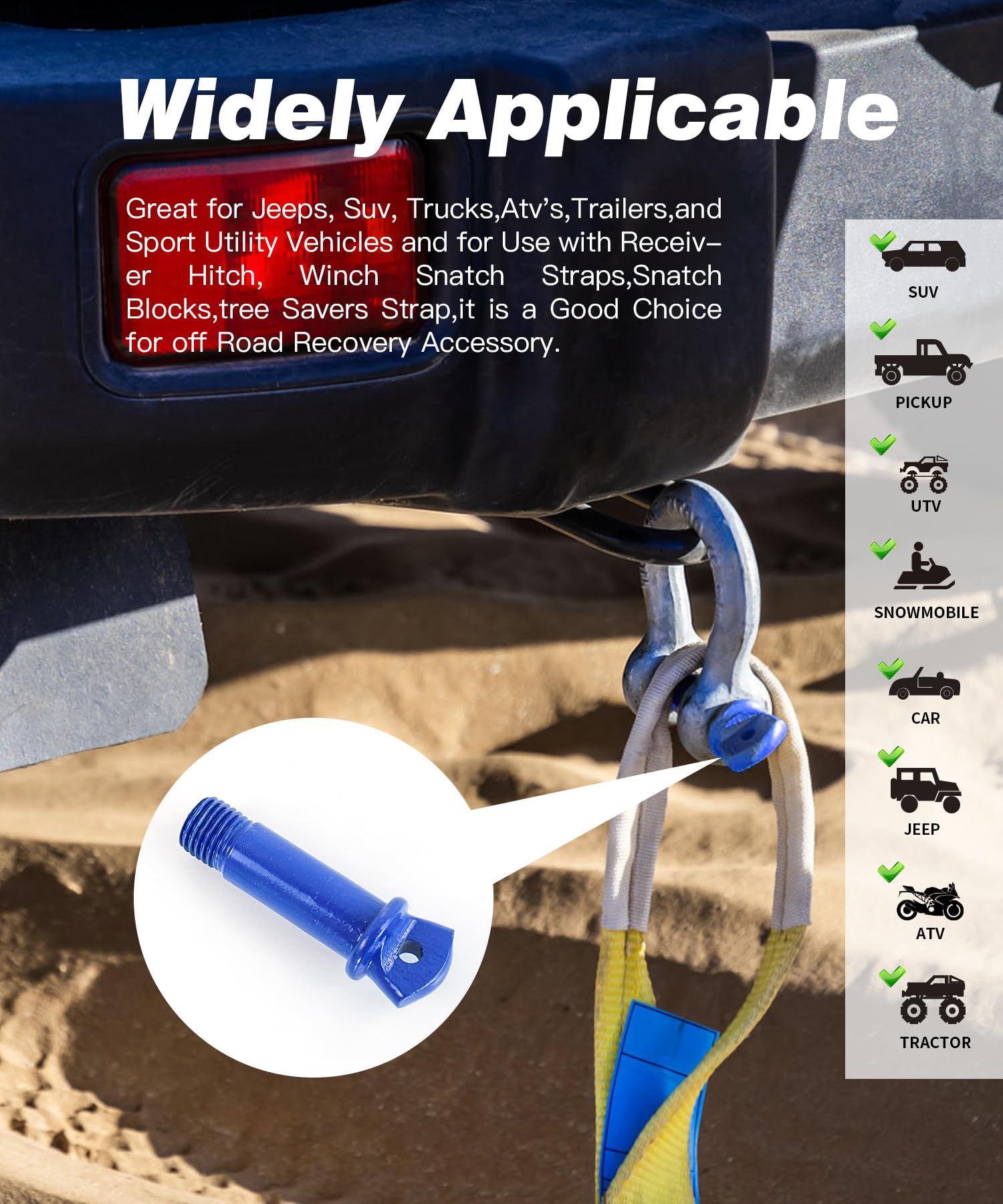 Krytonel 4 Pack 5/8" D Ring Shackles with 3/4" Screw Pin, 42,000 lbs Break Strength, Heavy Duty Off-Road Recovery for Tow Strap, Winch, Jeep, Truck - 3