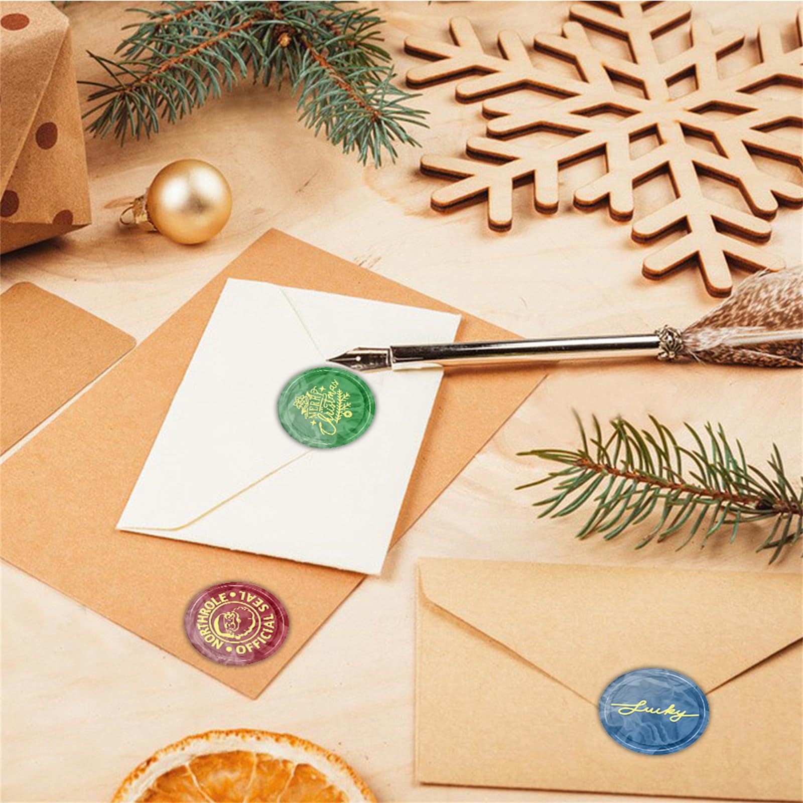 VALINSKY Lot De 6 Cachets De Cire Officiels Vintage Père Noël Northpole - Tête Amovible En Laiton - Kit De Tampon à Sceller Pour Cadeaux Créatifs, Enveloppes, Cartes D'invitation