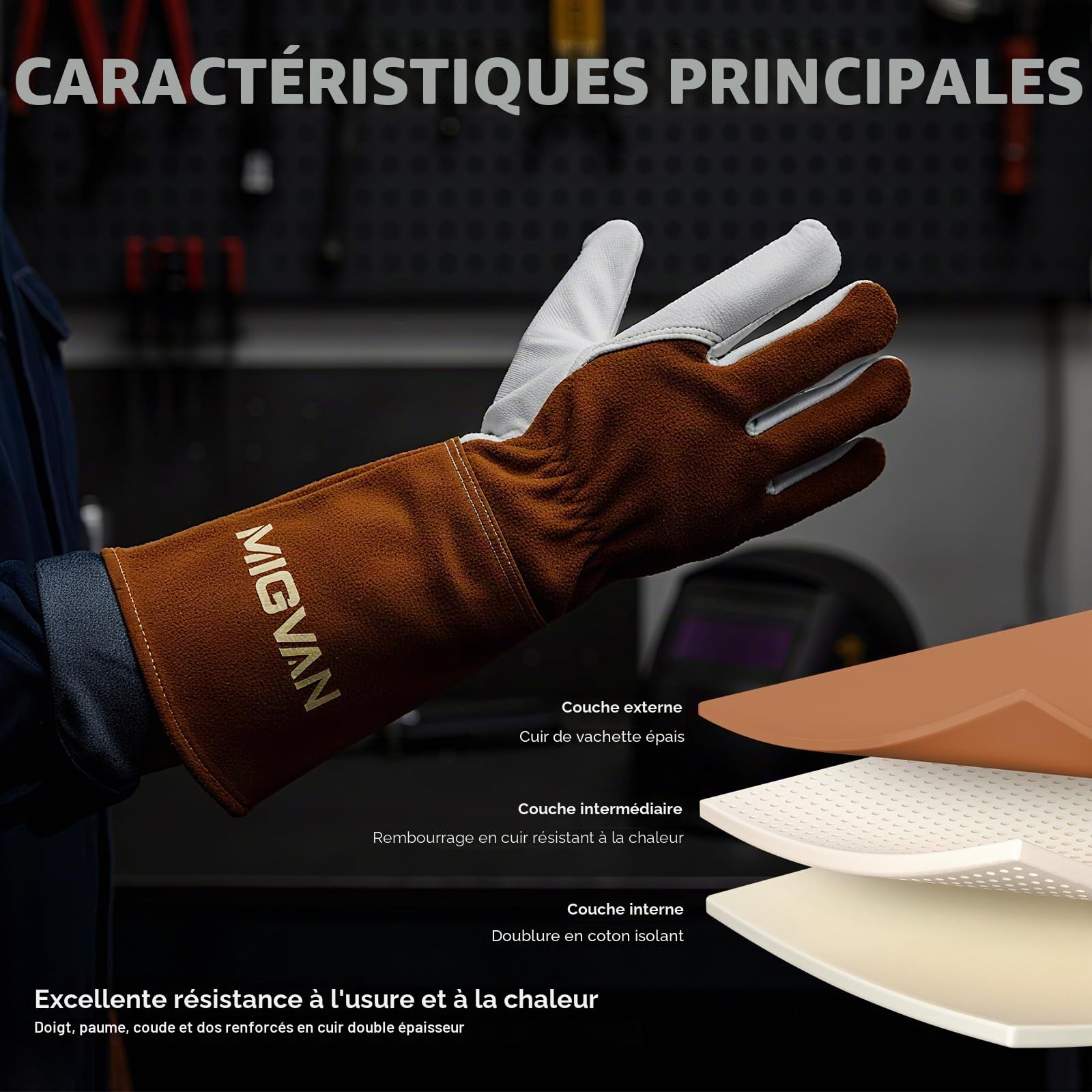 Gants de soudage en cuir de vache – Gants longs ignifuges pour soudage MIG/TIG, barbecue, cheminée, four et cuisine – Résistants à la chaleur, unisexe, taille M