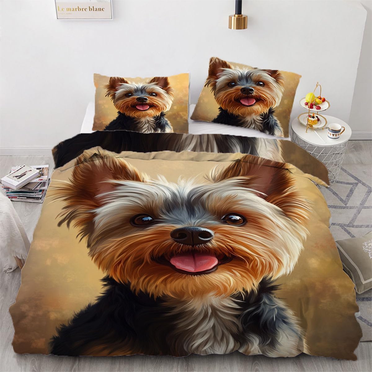 NDXRWDZR Double Duvet Cover Set Yorkshire Terrier Duvet Cover with Zipper Closure Bedding for Aldults Kids Soft Hypoallergenic Microfiber Quilt Cover 200x200 cm + 2 Pillowcases 50x75 cm