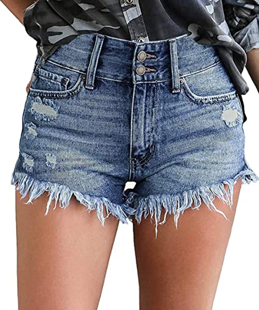 Necooer Damen Casual Ripped Denim Shorts Mittlere Taille Kurze Jeanshose mit Taschen