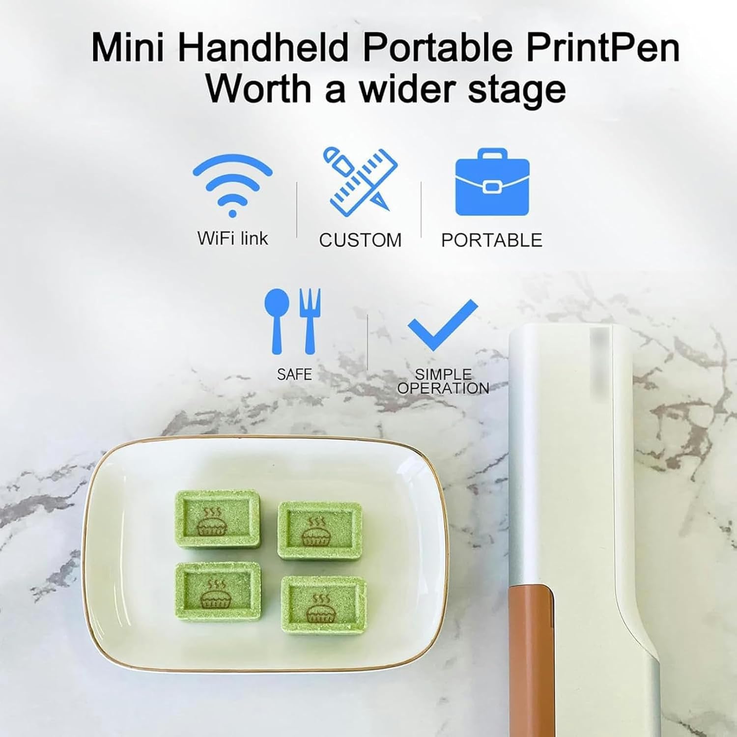 Cake Coffee Desserts DIY Printer Pen, Edible Inkjet Mini Food WiFi Printing Machine, with Auxiliary Ruler (Brown)