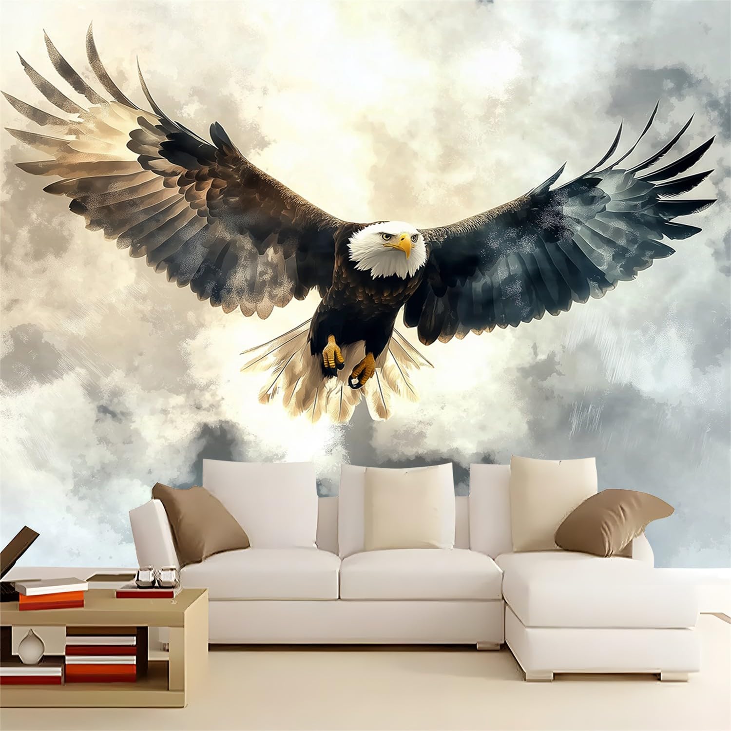 Papel pintado 250 x 175 cm, Animales De Acuarela Águila Diseño de fondo con efecto 3D de rollos de papel tapiz, Gris Papel pintado para el hogar, dormitorio, sala de estar