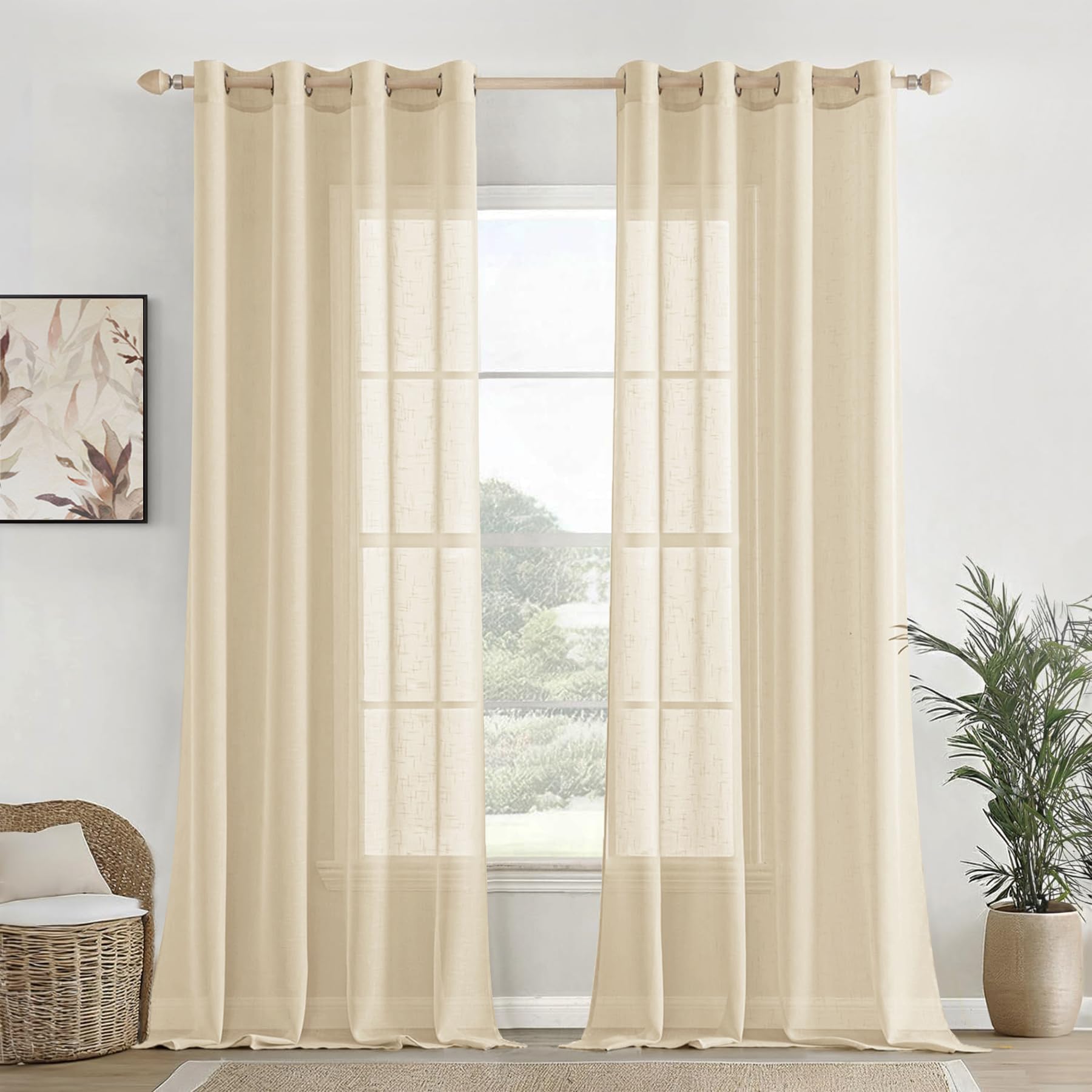 HOMEMONDE Cotton Opaque Textured Light Filtering Curtain with Eyelets (Light Almond, 5 FT - Window)