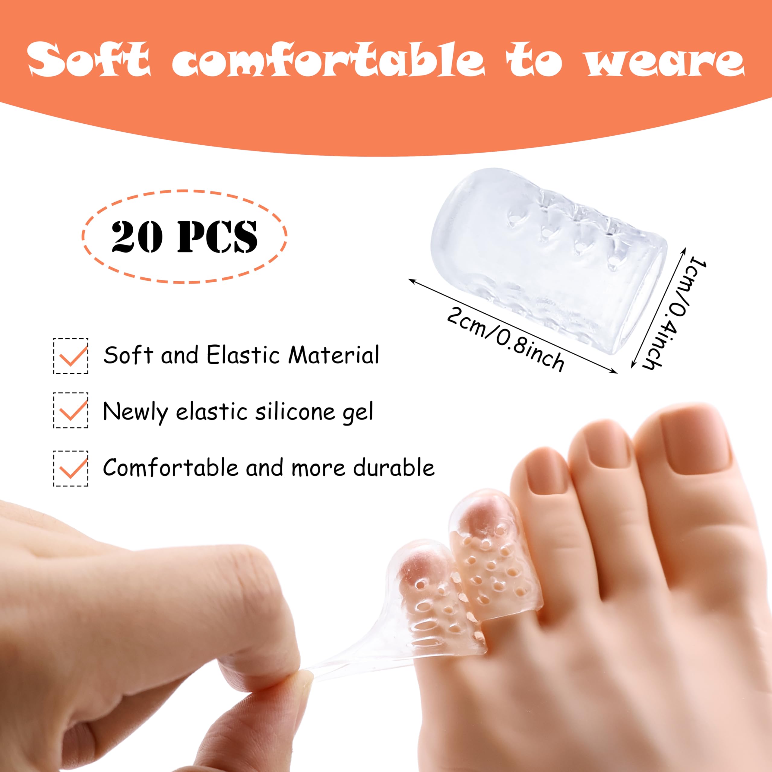 Silikon-Zehenschutz, Anti-Reibung, Gel-Zehenschutz, transparent, mit Löchern, atmungsaktive Zehenkissen zur Schmerzlinderung, Blasen, Hühneraugen und Schwielen, 20 Stück