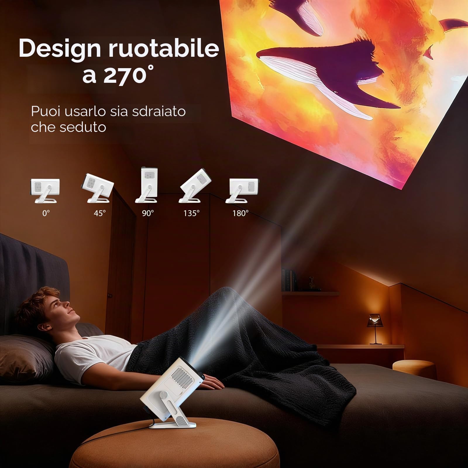 [Compatibile con Netflix & Android 13] Mini Proiettore 1080P con WiFi 6 e Bluetooth 5.4, Correzione Trapezoidale Automatica, Supporto 4K, App Integrate - LYNCAST