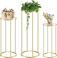 OIHYA 3PCS Gold Metal Cylinder Pedestal Stands - Elegant Party Cake Display, Plant Holders for Weddings, Birthdays & Backdrops