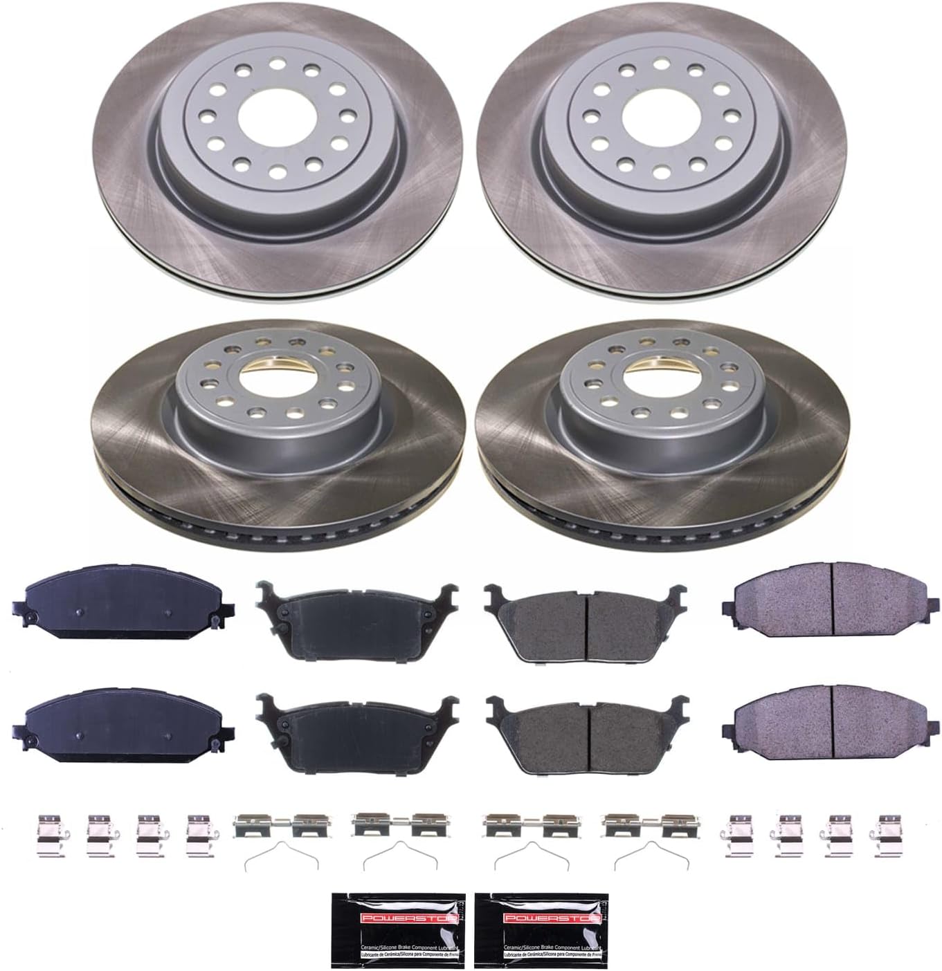 PowerStop Front and Rear Brake Kit For Ram 1500 2019-25 - Ceramic Brake Pads + Semi Coated Rotors Replacement, SC8182