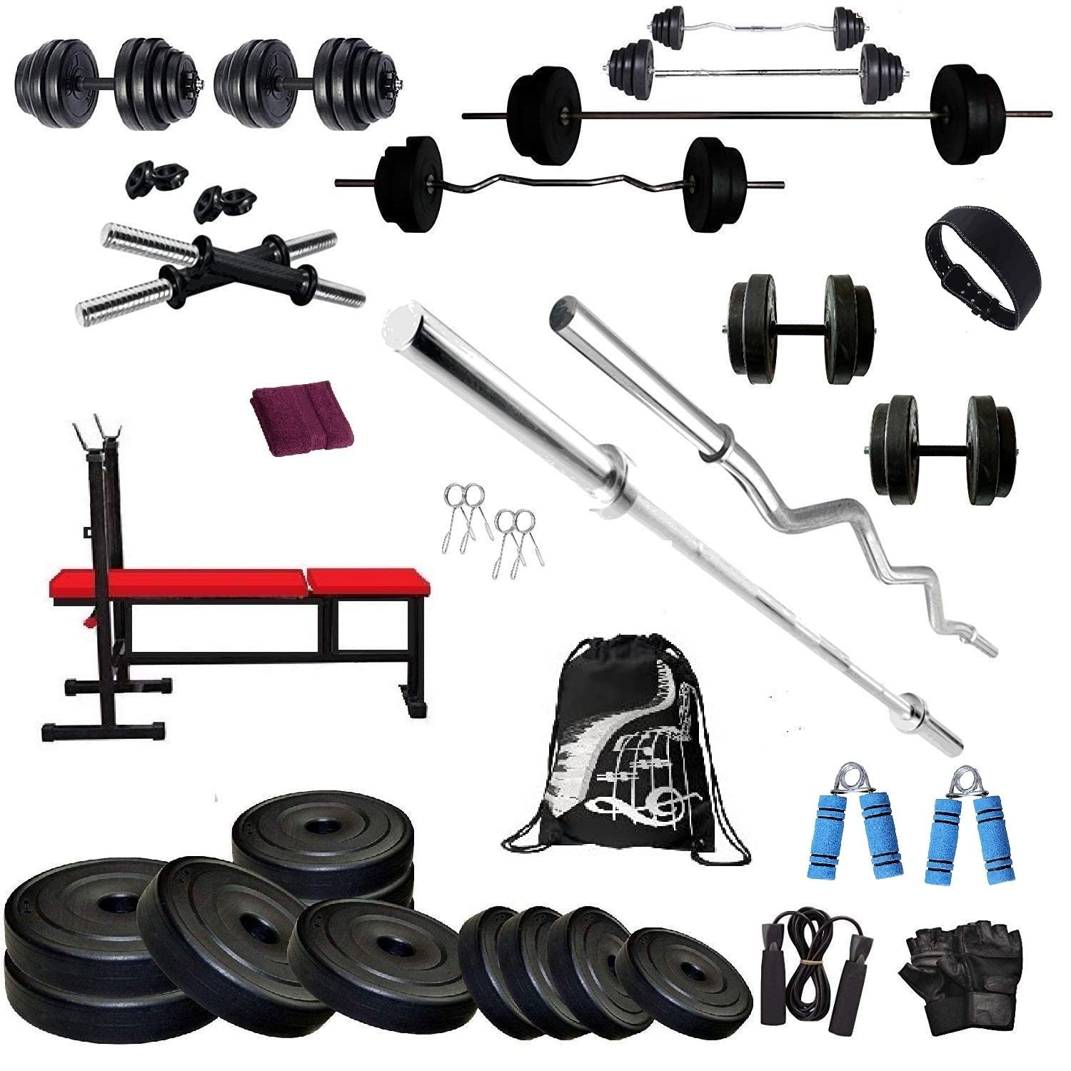 Bodyfit 20 kg Home Gym,2 Dumbbell Rods, 2 Rods(1 CURL), 3 in 1 (i/d/f) Bench,Gym Bag,Gym Belt-picture-22