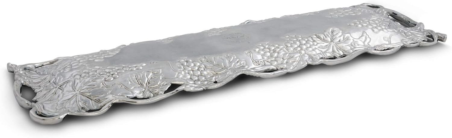 Elegant Mediterranean Polished Aluminum Oval Serving Tray with Grape Design