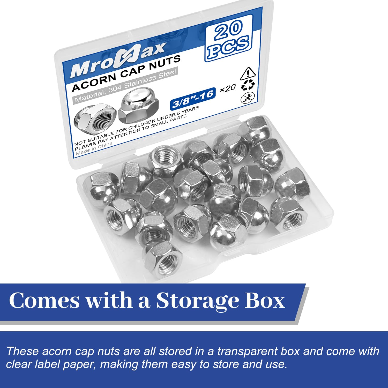 3/8-16 Acorn Cap Nuts, 25pcs - 304 Stainless Steel Hardware Nuts, Acorn Hex Cap Dome Head Nuts (Silver