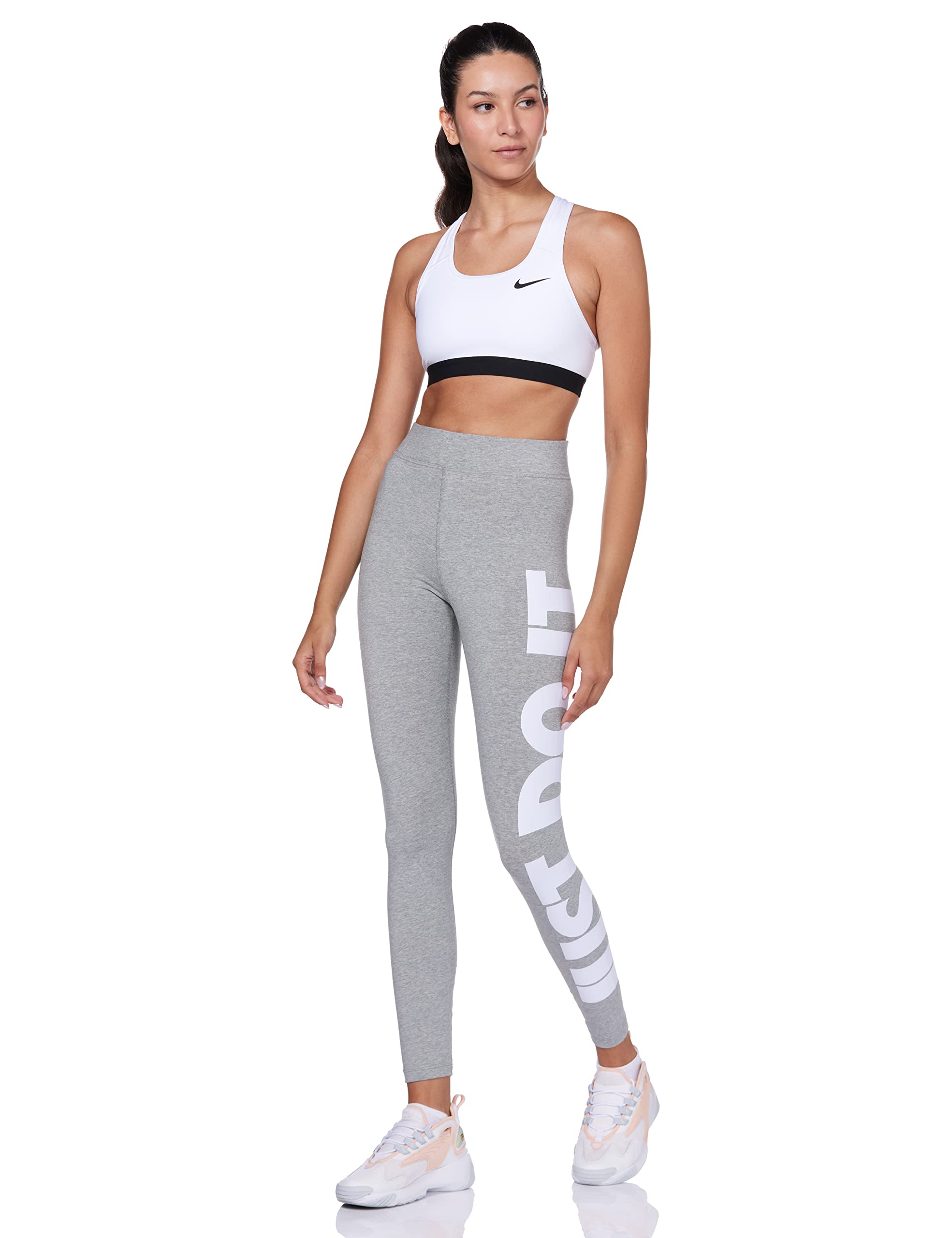 Nike W NSW ESSNTL GX HR LGGNG JDI Leggings, Women's, DK Grey Heather/White, M