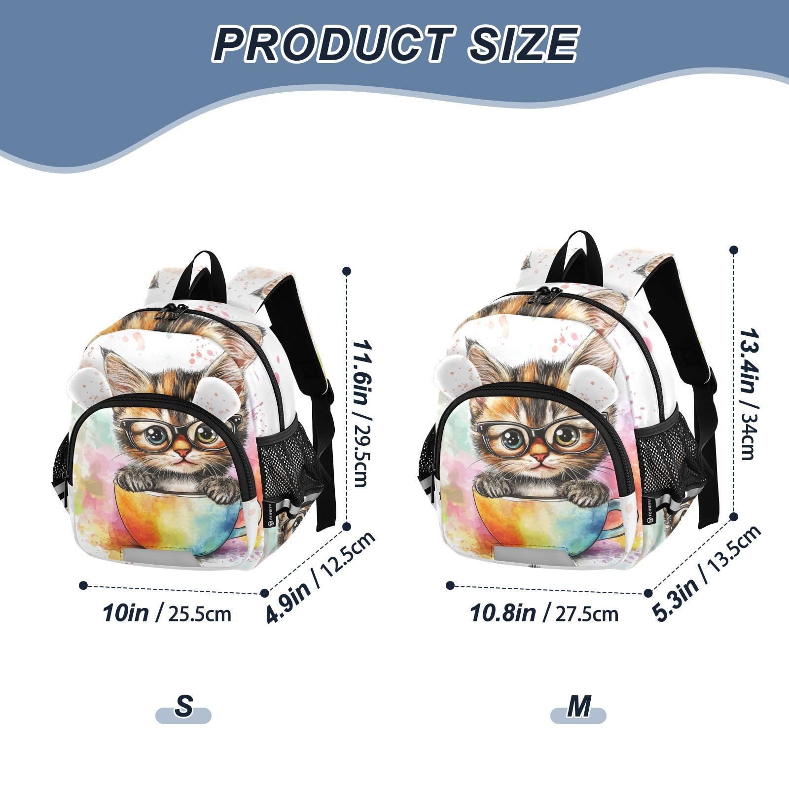 Kitten in Cup Colorful Toddler Harness Backpack for Boys Girls 3-6 Years Kids Backpack with Anti Lost Safety Leash Baby Protection Backpack for Walking Preschool Travel