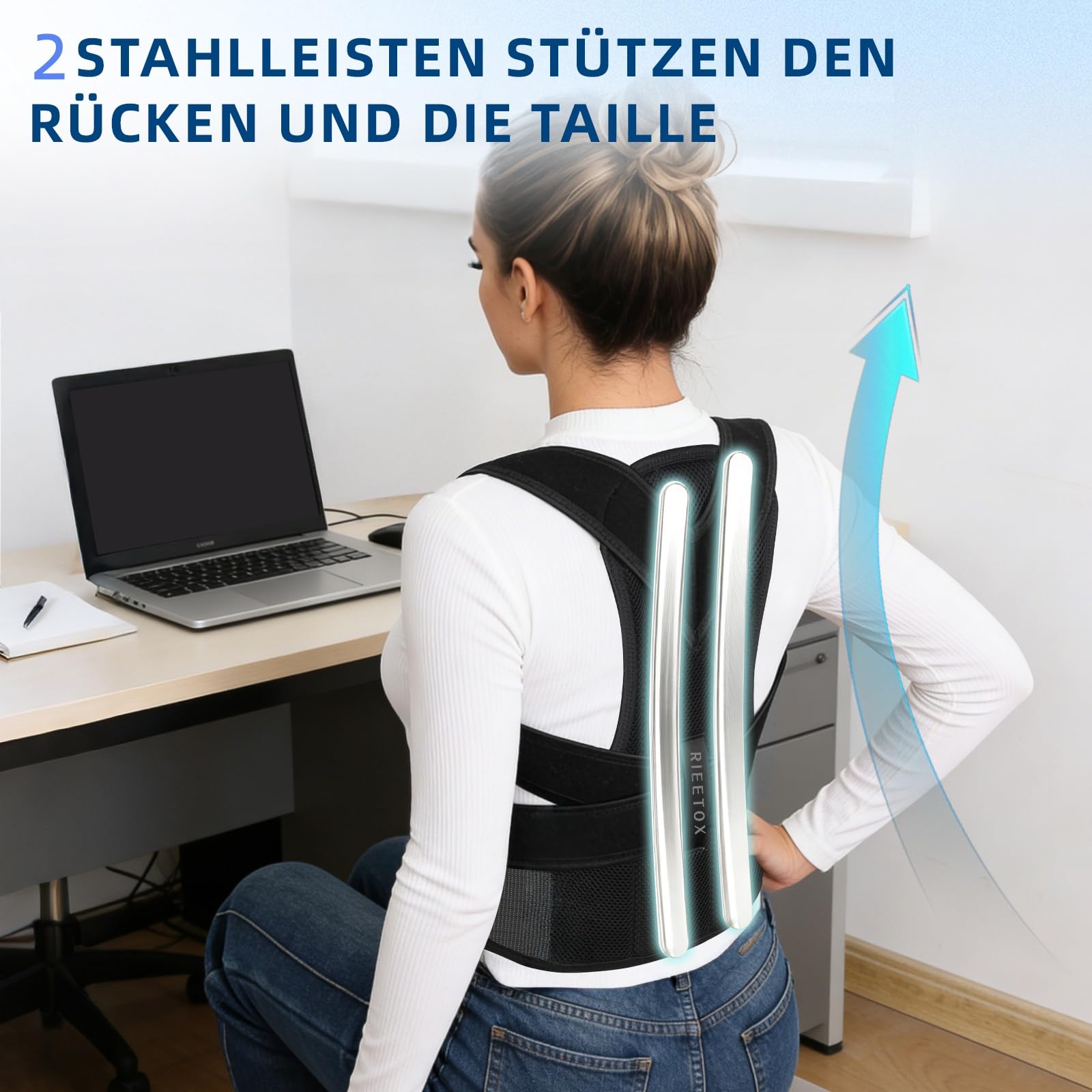Rückenstützgürtel & Haltungskorrektor für Damen und Herren – Geradehalter mit Schulterstrecker Lindert Schmerzen im Oberen Rücken – Verstellbar, atmungsaktiv, perfekt für Alltag & Büro（Medium）
