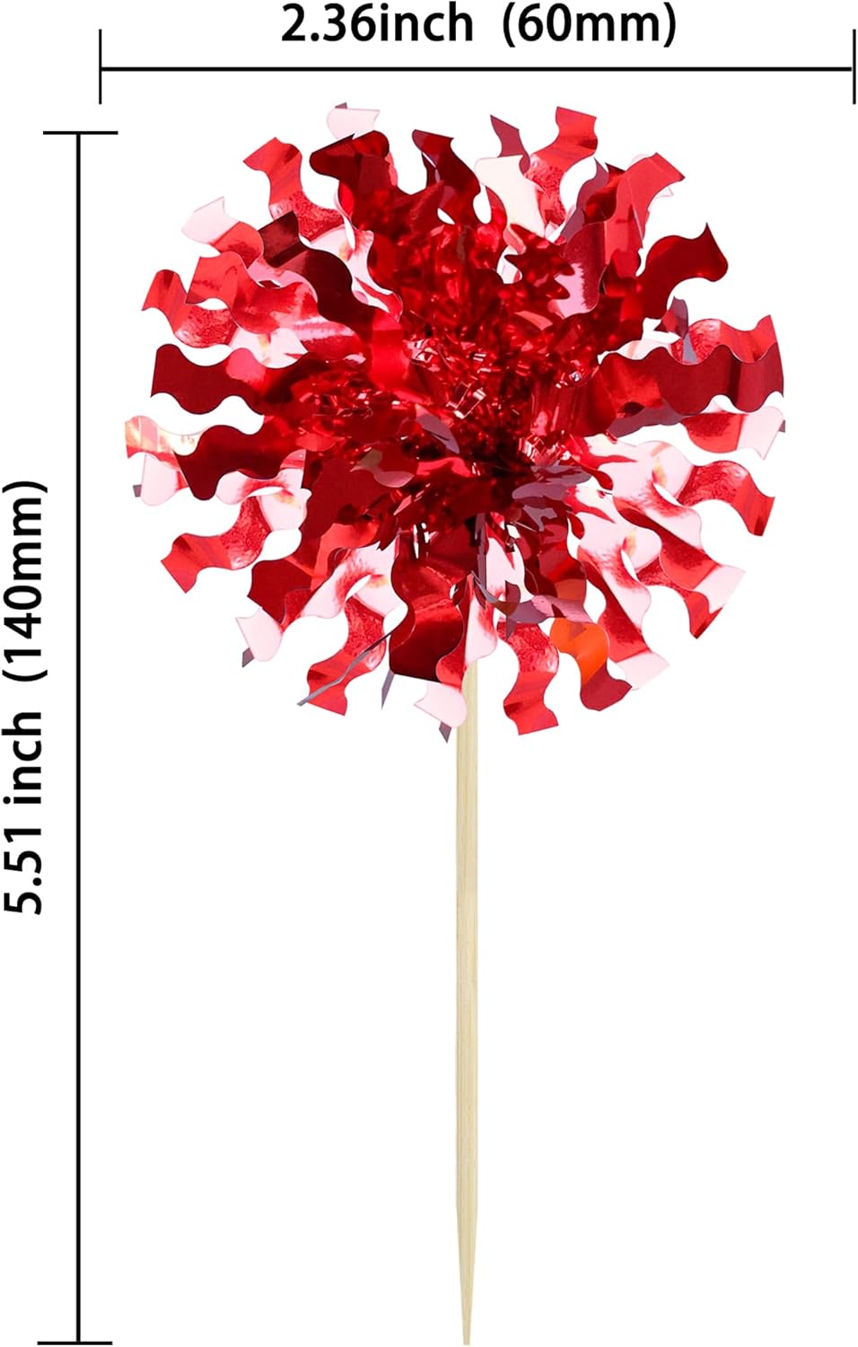 Ephlyn 30Pcs Foil Firework Cupcake Toppers Happy Birthday Cake Toppers Tinsel Flower Drink Stirrers Cocktail Food Fruit Toothpicks for Valentine's Day Party Decorations Red - Image 2
