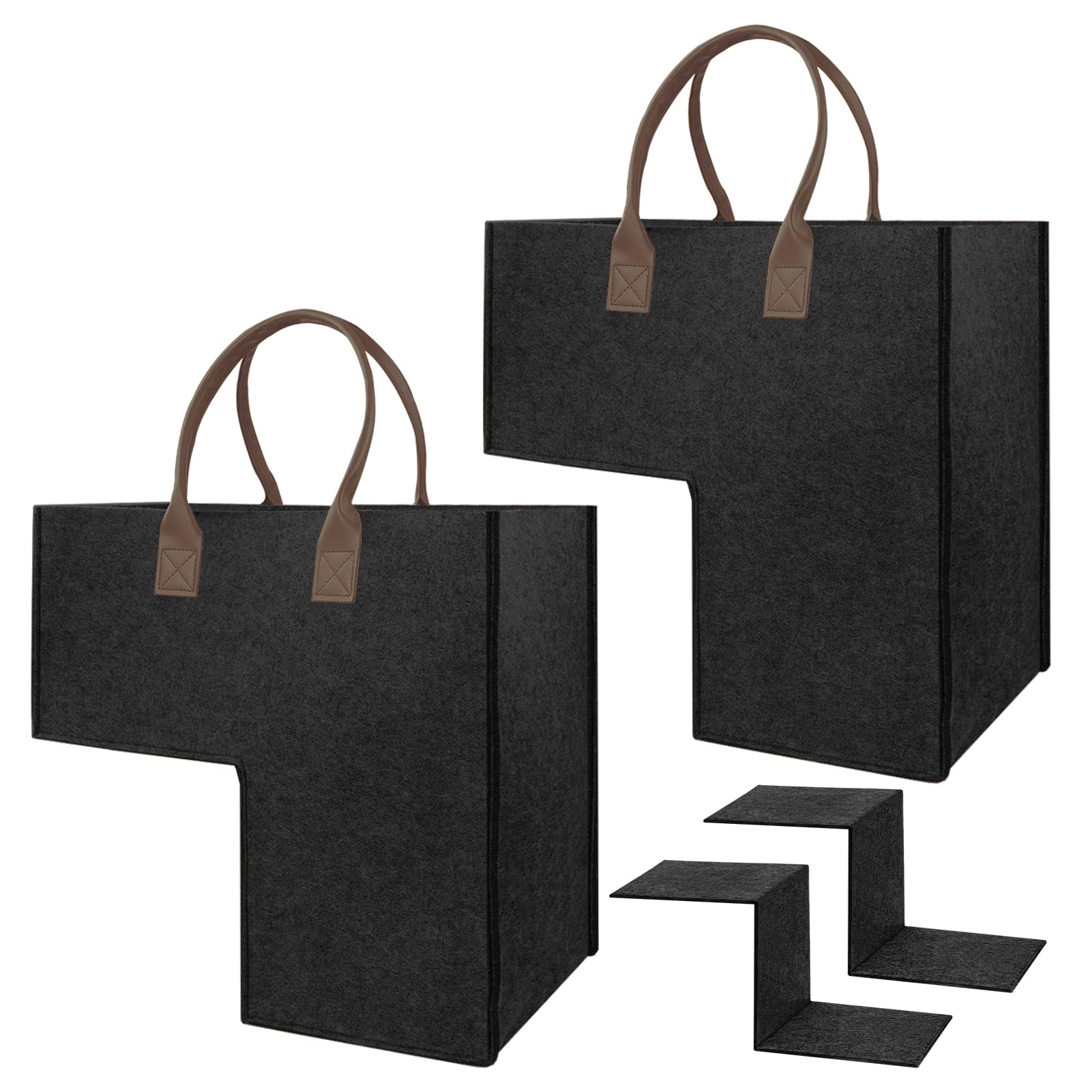 MODOWEY 2Pcs L-Shape Stair Basket Organizer, Foldable Fabric Staircase Storage Organizer with Faux Leather Handles, Large Stair Storage Organizer for Laundry, Toys, Household Items