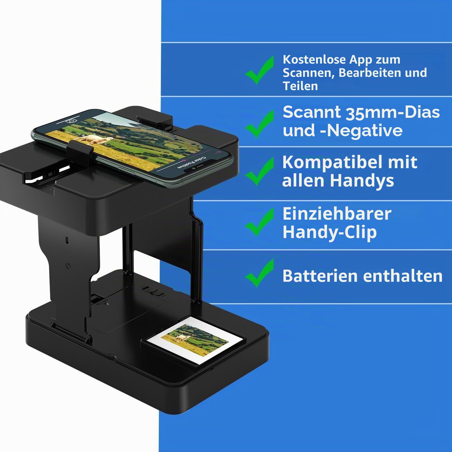 DigitConvert Dia-Viewer Mobiler Filmscanner 35 mm Diascanner für Smartphone