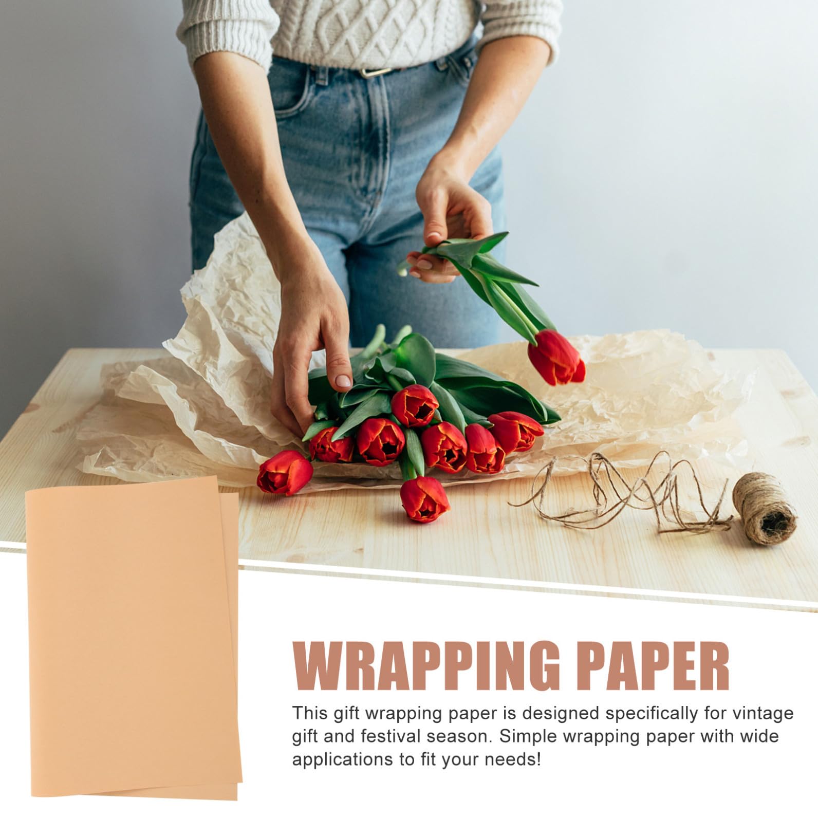 Yardenfun 45 Blatt Braunes Kraftpapier Geschenkpapier Vielseitig Verwendbar Reißfest und Faltenarm für Blumensträuße Bastelarbeiten und Geschenkverpackungen zu Weihnachten Geburtstag