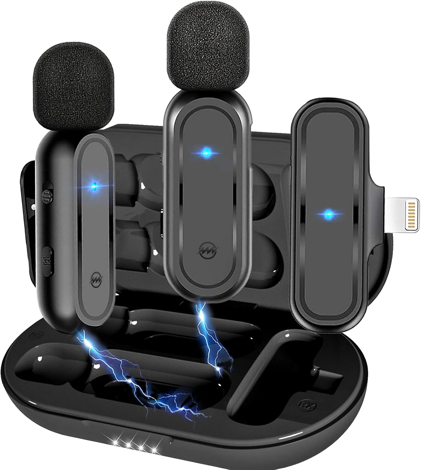 Wireless Lavalier Microphones for iPhone iPad, Lapel Mic with Charging Case and LCD Display, Plug-Play, Noise Reduction, for Recording, Vlog, TikTok, Live Stream (K63)