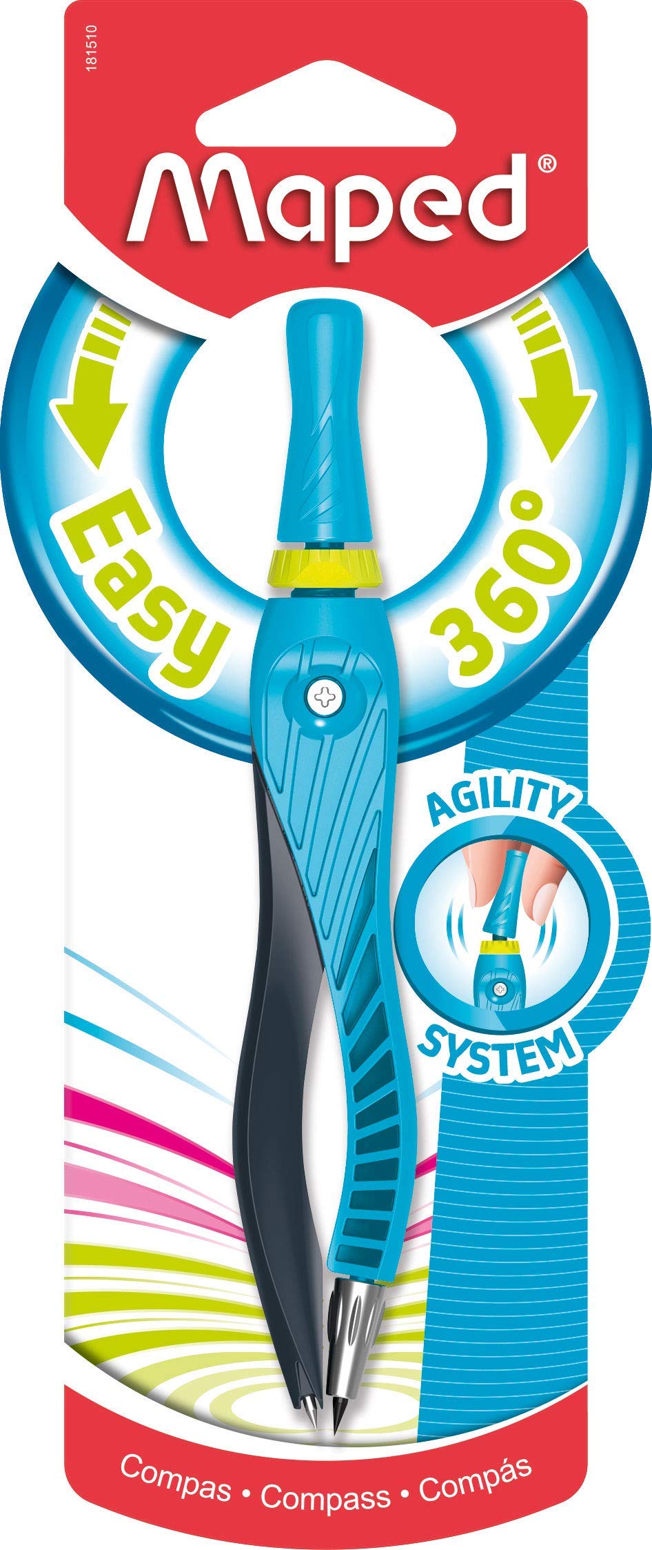 Maped 181510, Compasso Kid'Z Easy 360 Blister, Cores Sortidas