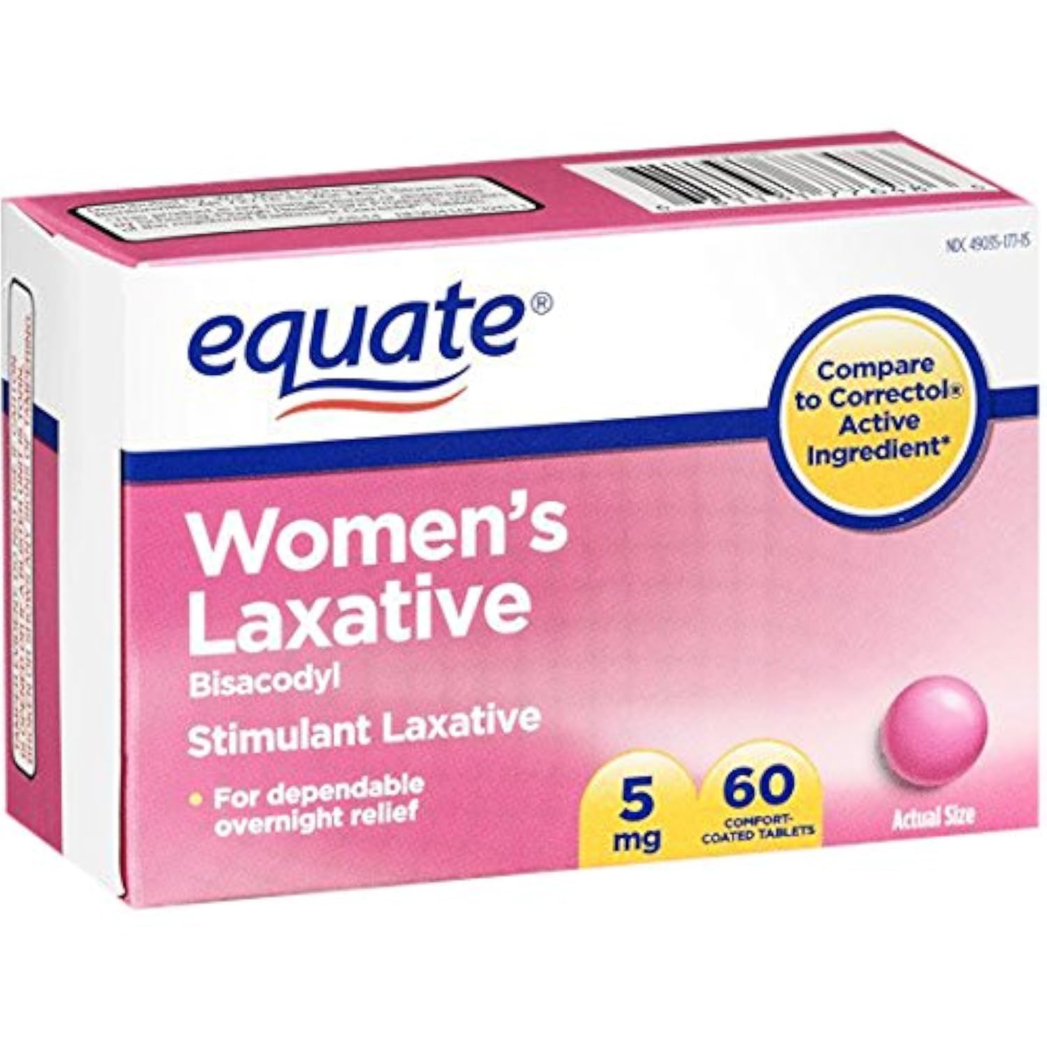 Equate - Women's Laxative Tablets, Bisacodyl 5 Mg (Compare To Correctol), 60-Count