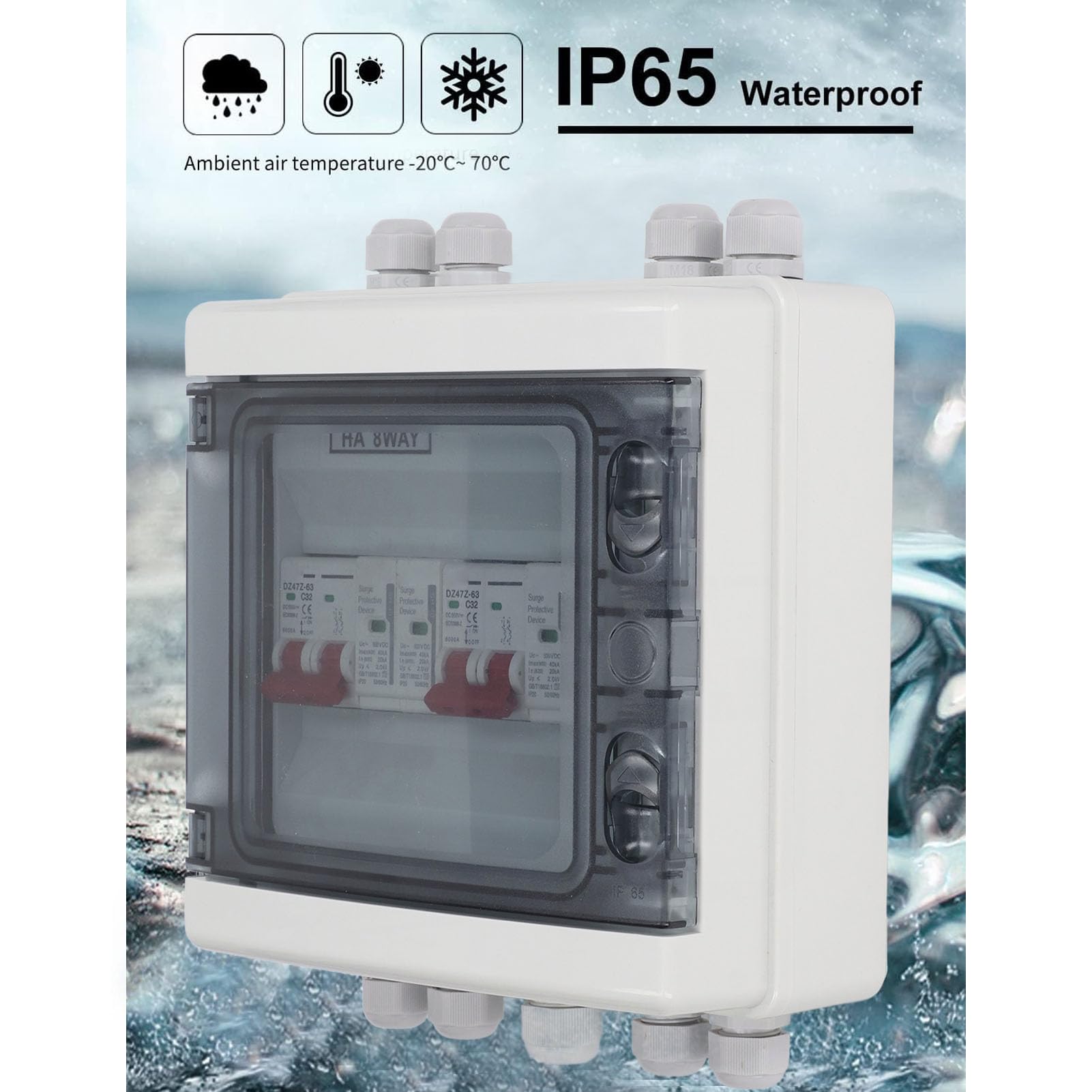 Tonysa DC500V Solar Trennschalter 32A, 2 In 2 Out Photovoltaik DC Combiner Box Überspannungsschutz IP65 Wasserdicht Für PV Netzanbindungssystem