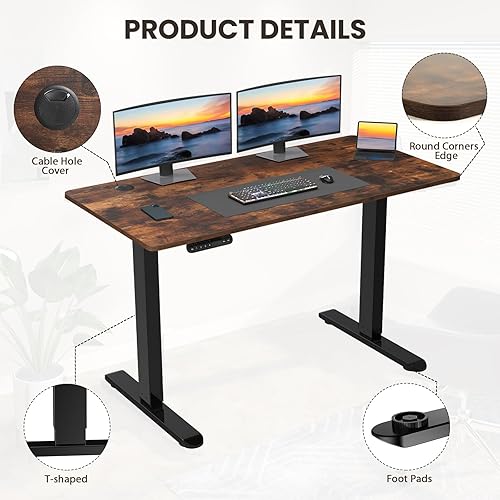 Miniatura 2 de Escritorio eléctrico de pie de 48 x 24 pulgadas, escritorio de altura ajustable con 4 ajustes preestablecidos de memoria (marrón)