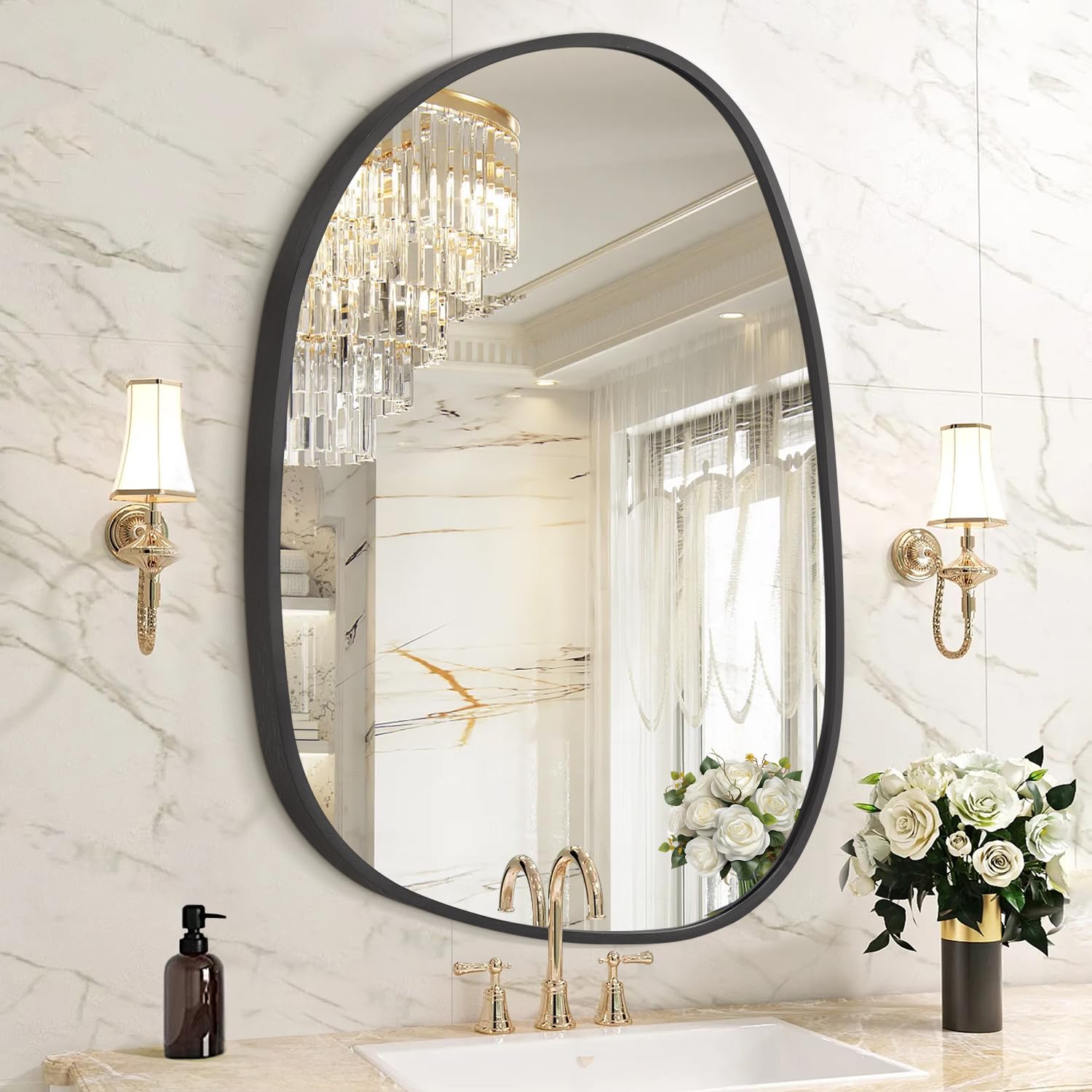 HLFMVWE Irregular Wall Mirror, Black Wall Mirrors Decorative 45x65 CM Asymmetrical Bathroom Mirrors Aluminum Alloy Frame for Bedroom, Living Room, Cloakroom, Entryway Large