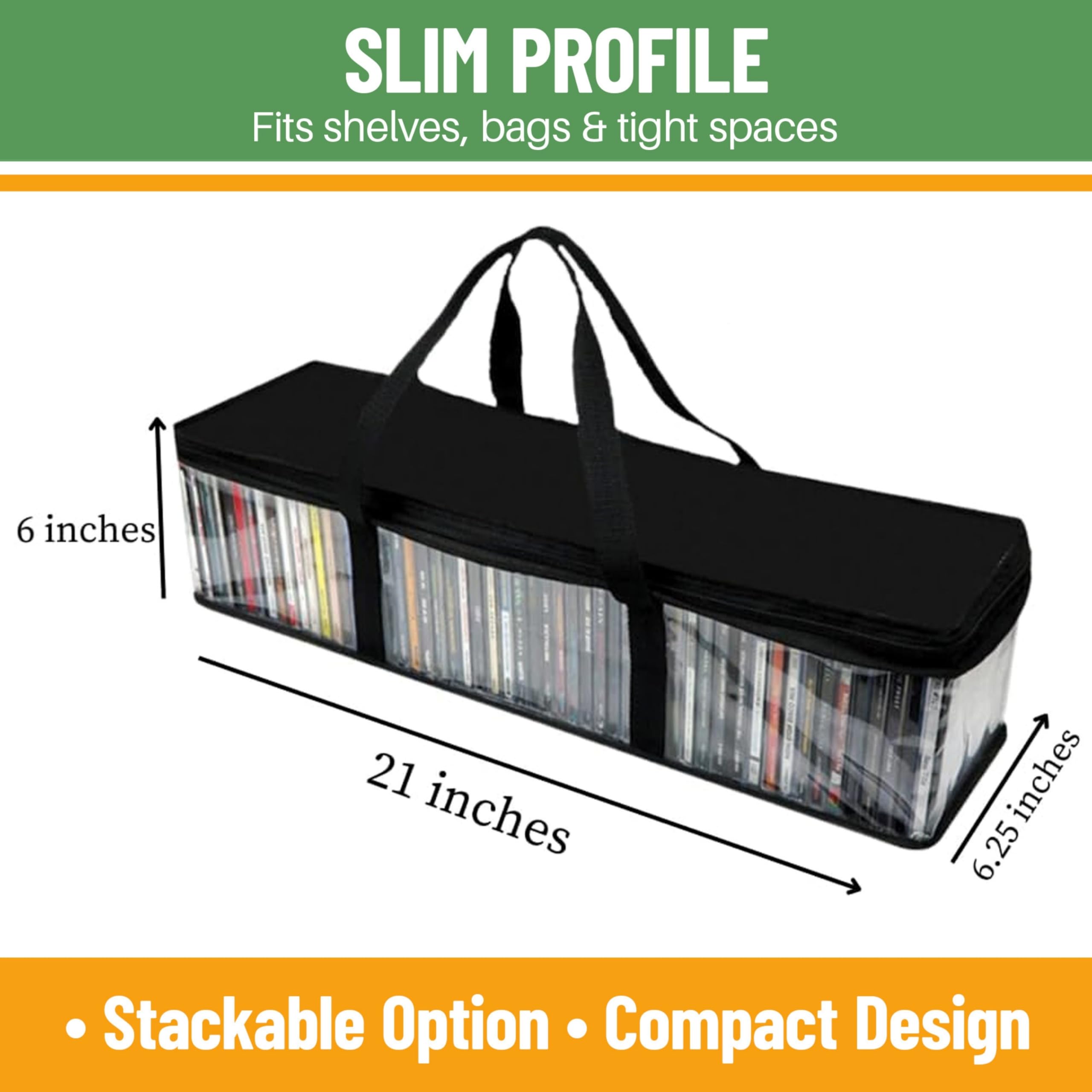Evelots Bolsas de almacenamiento de CD (paquete de 4) funda de transporte de plástico PVC transparente con cremallera, capacidad para 400 CD en total, asas fuertes, protege CD, videojuegos, música de