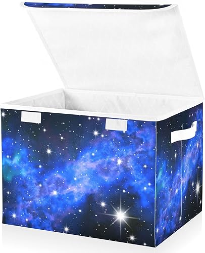 Miniatura 2 de Moudou Cesta de almacenamiento de galaxia azul con tapa, cubo plegable grande para armario, oficina, guardería, decoración del hogar, 16.5 x 12.6 x
