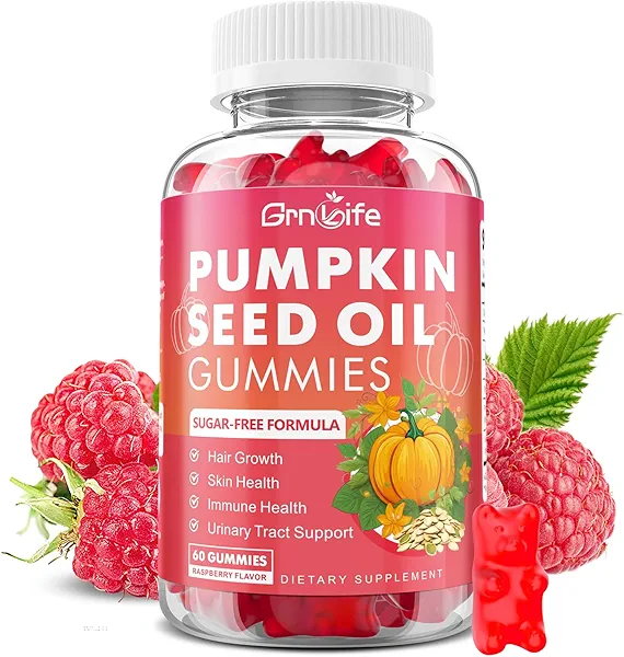 Pumpkin Seed Oil Gummies with Saw Palmetto, Organic Pumpkin Seed Oil Supplement for Hair Growth & Skin Health, High Pure Extract for Women Men, Raspberry Flavor, 60 Count