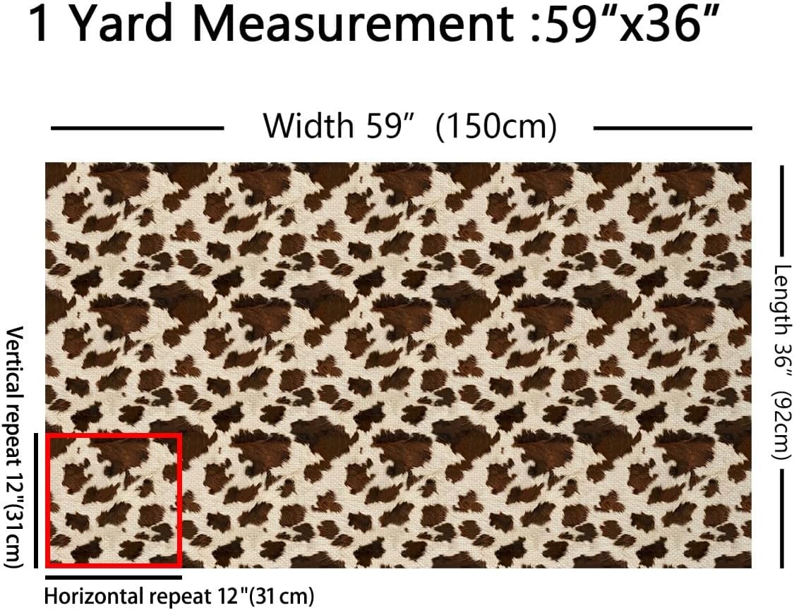 Feelyou Kids Cow Fur Printed Fabric by The Yard Cowhide Pattern Upholstery Fabric for Chairs 10 Yards Farmhouse Western Farm Animal Skin Decorative Waterproof Outdoor Fabric Brown Outdoor Fabric
