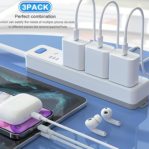 Miniatura 3 de Cargador rápido para iPhone de carga rápida, paquete de 3 [certificado Apple MFi] Cargador rápido para iPhone con carga rápida PD USB-C, bloques en