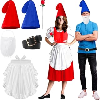 6 Pcs Halloween Couple Gnome Costumes Set Garden Dwarf Costume Accessories