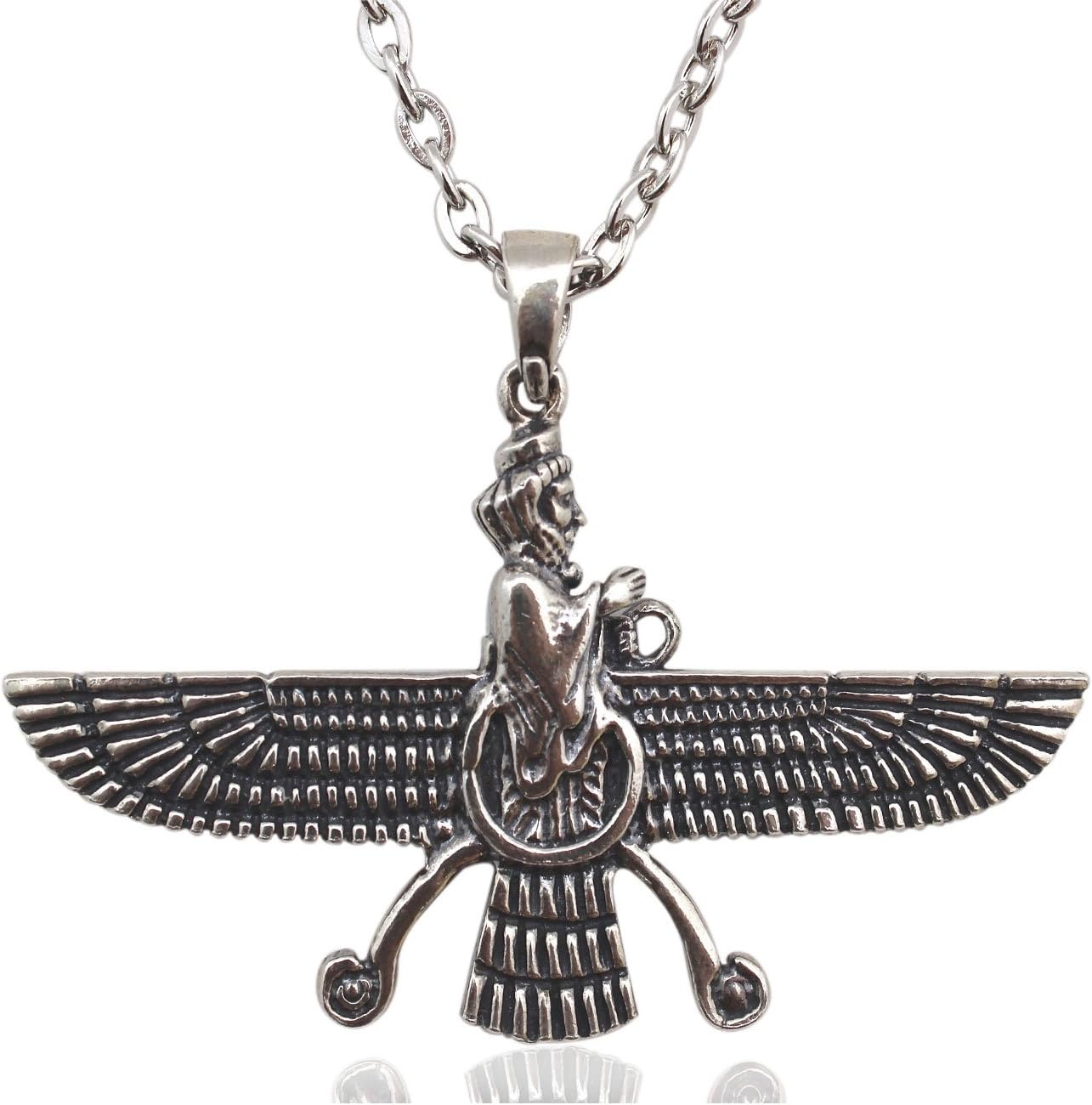 Extra Large 925 Sterling Silver Double Sided Farvahar Necklace Iranian Persian Farohar Chain