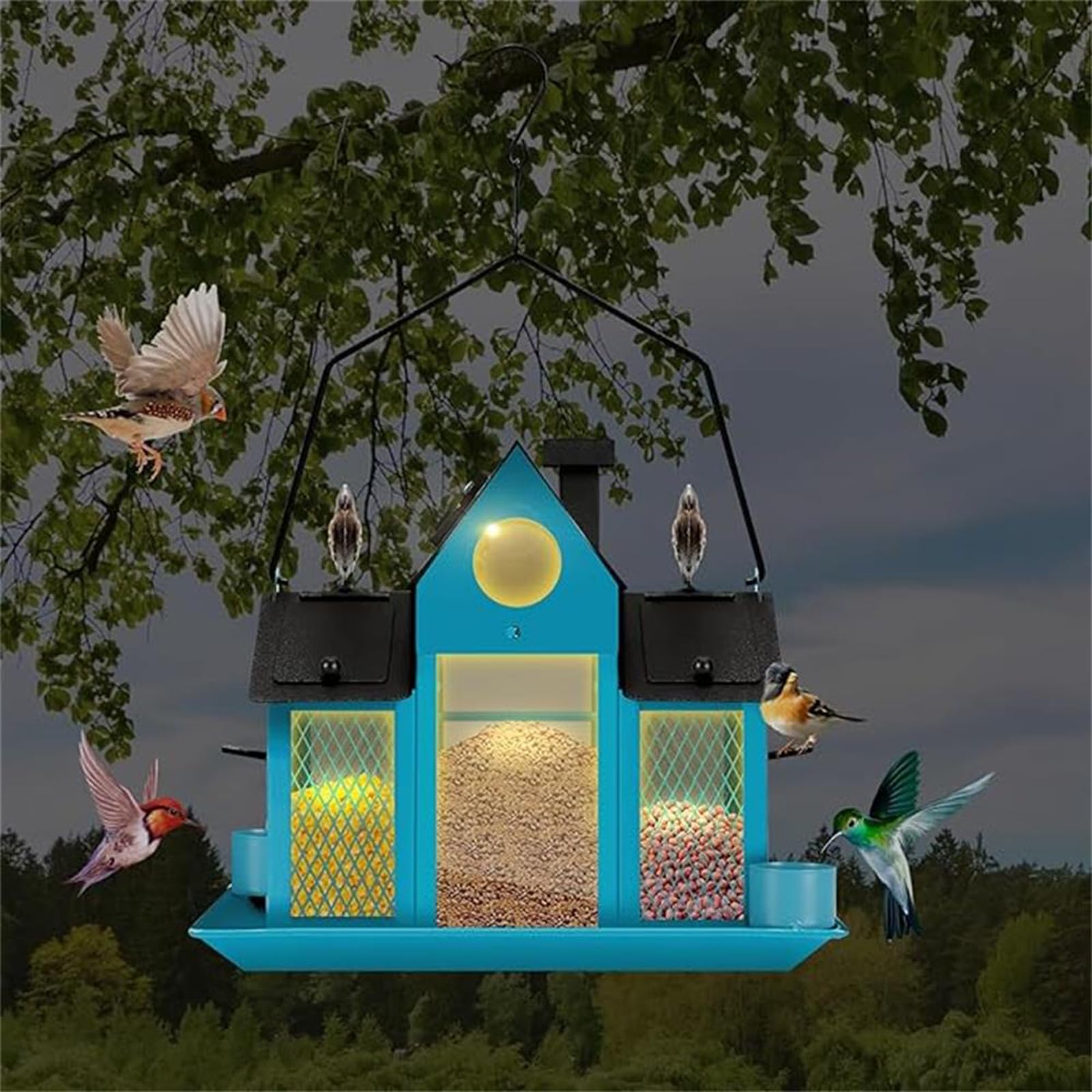 Comedero para pájaros al aire libre con gran capacidad, alimentador solar para amantes de la naturaleza, patio trasero, jaula de observación salvaje, comedero para pájaros