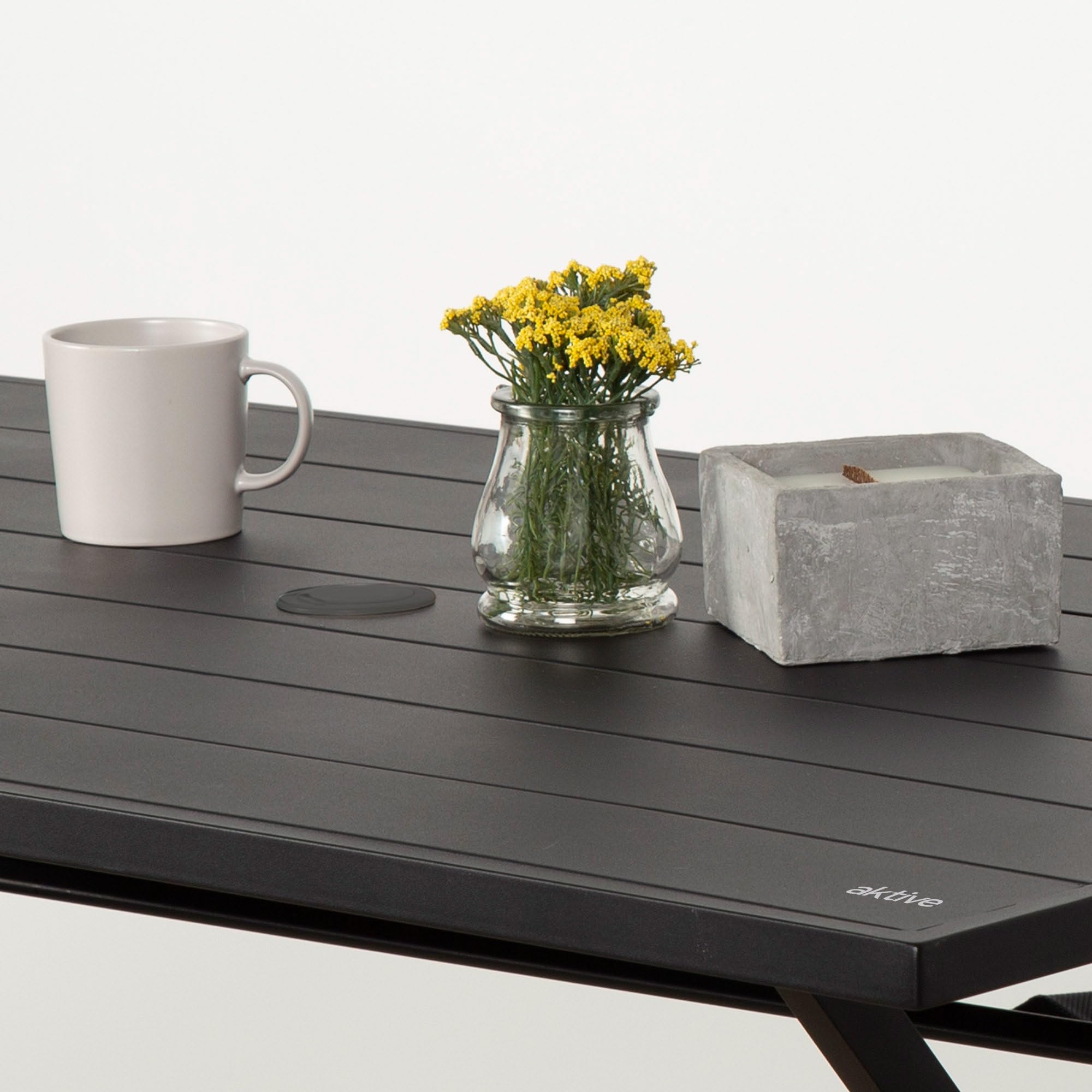 AKTIVE Mesa Plegable jardín 120x75x70 cm, Acero Negro Resistente, Agujero para sombrilla (no incluida), Apta para 4 Personas, Máx 30 kg, Optima para Exterior e Interior, Jardines y terrazas (61148)