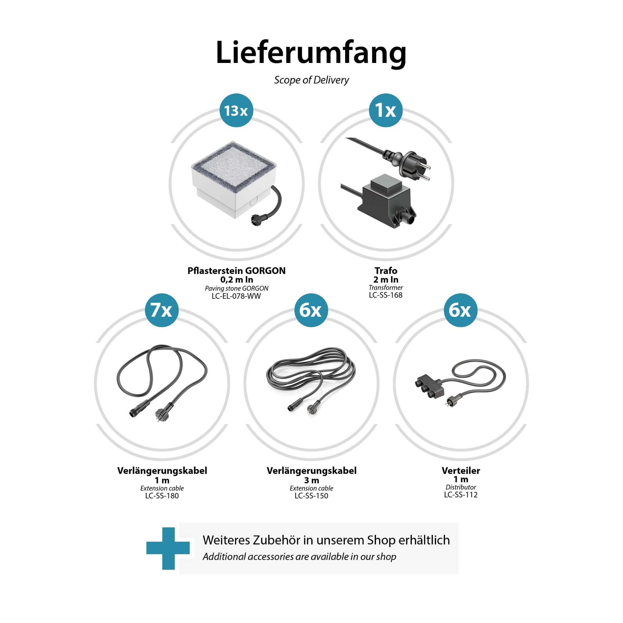 ledscom.de Pavimentazione a LED Gorgon luce da incasso a terra per esterni, 10x10cm, 12V, bianco caldo Set da 13 pezzi