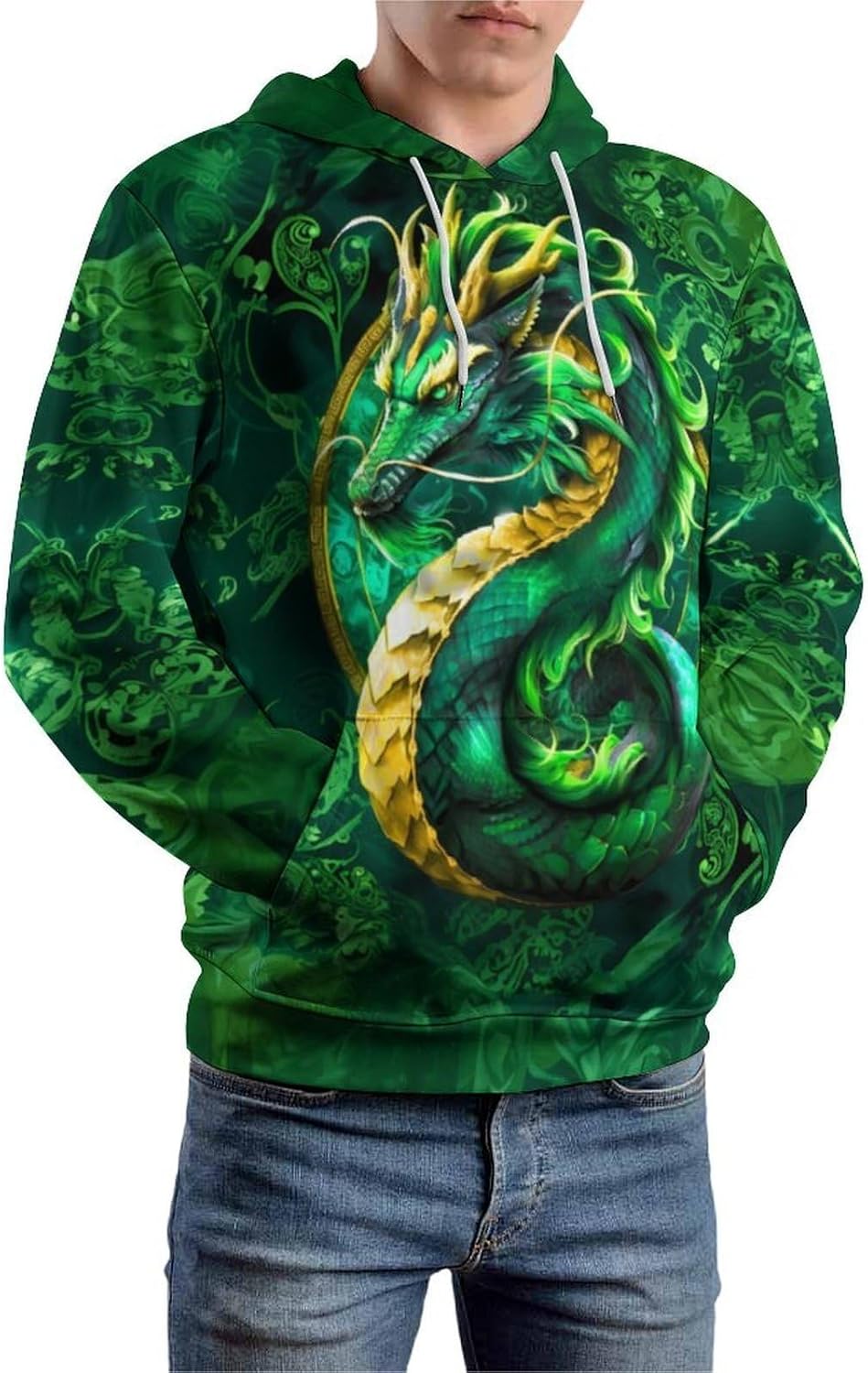 Men Cool 3D Wolf Print Pullover Hoodies Fall Winter Sweatshirt with Front Pockets - Image 2