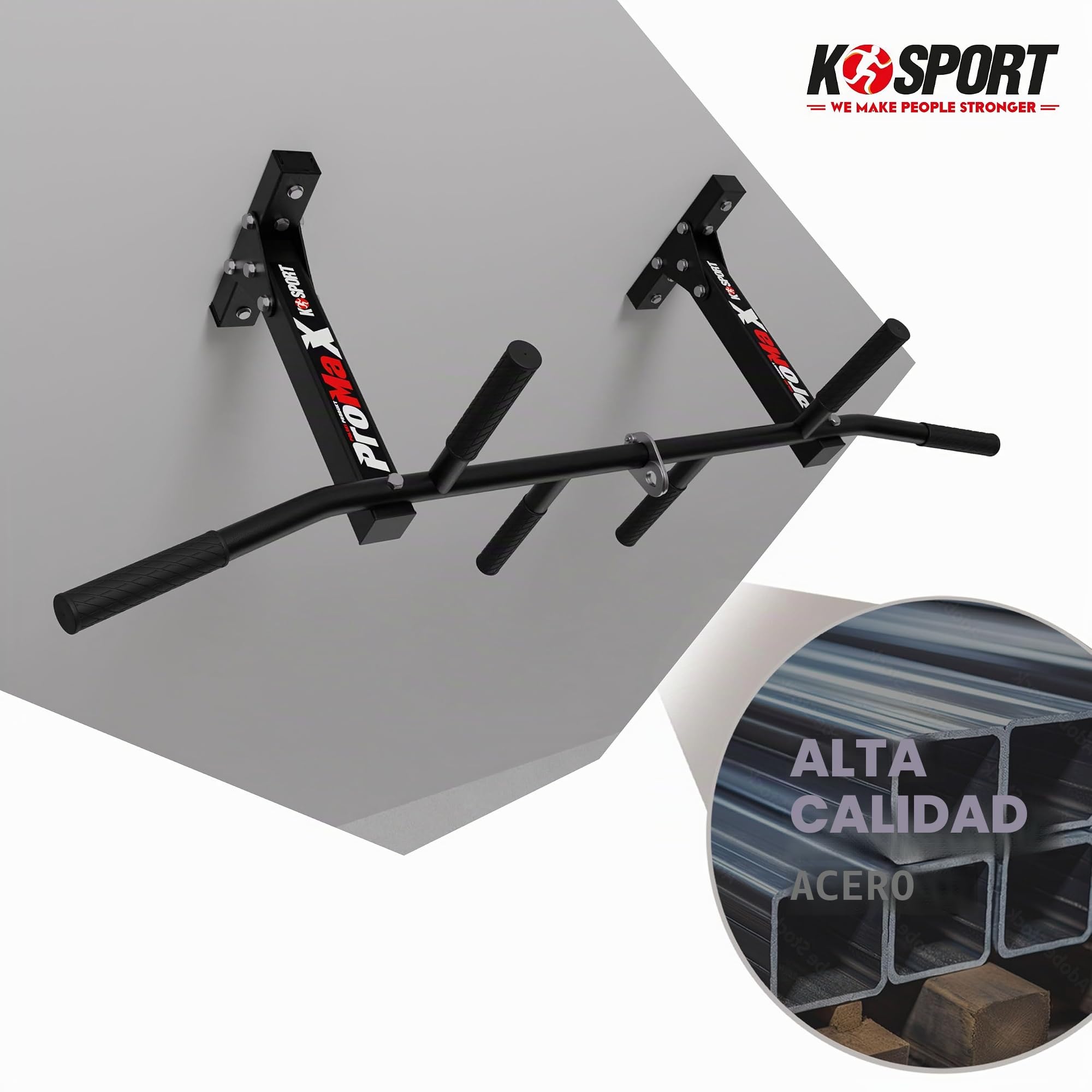 K-Sport: Barra de Dominadas Para Montaje en Techo I Estación de Fuerza con Barra de Dominadas y 3 Asas Diferentes