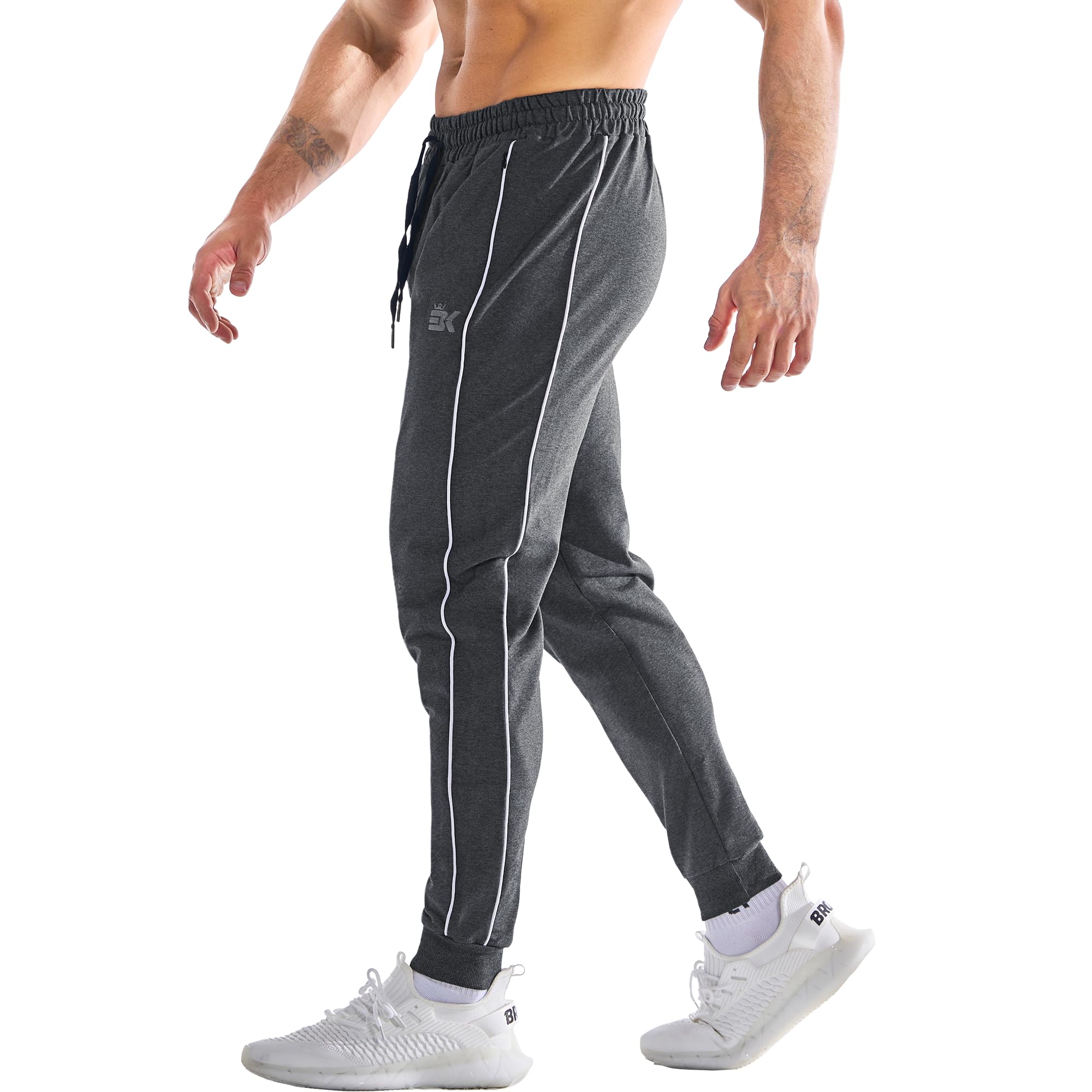 BROKIG Mens Stripe Gym Joggers Pants Causal Slim fit Tapered Workout Sweatpants with Zipper Pocket