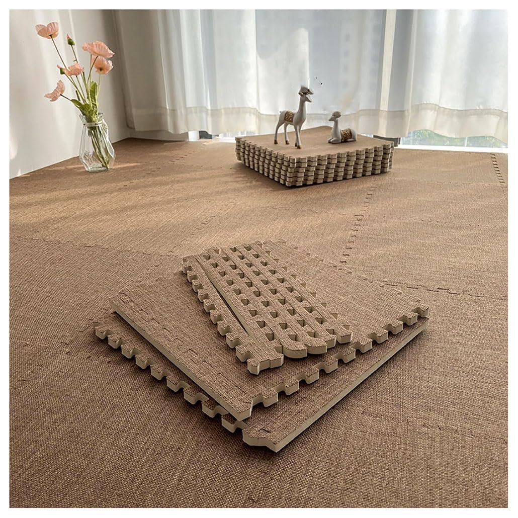 Dywan kwadraty puzzle mata podłogowa bawełna i len patchwork płytki dywanowe antypoślizgowa pianka PE układanka płytki podłogowe stwórz bezpieczny obszar do sypialni (ciemnobrązowy, 20 szt.)